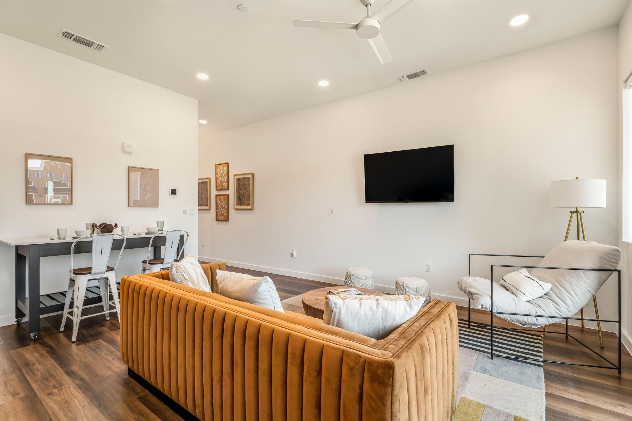 Living room with dining counter seating