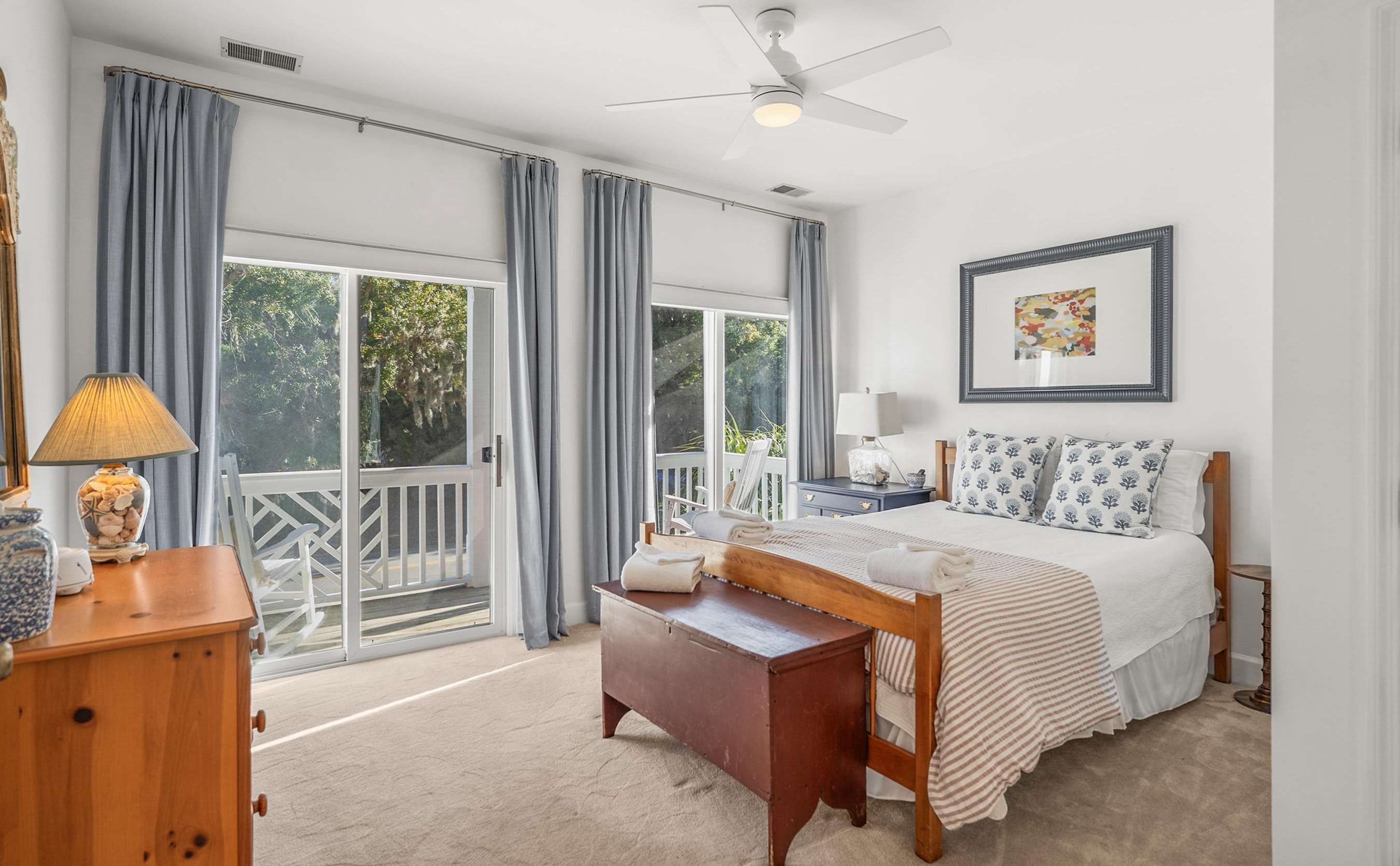 Guest Bedroom with a Queen Bed and Private Ensuite Bath (shower/tub combo), This Room Features a Private Balcony with Two Rocking Chairs Overlooking Bonito Road.