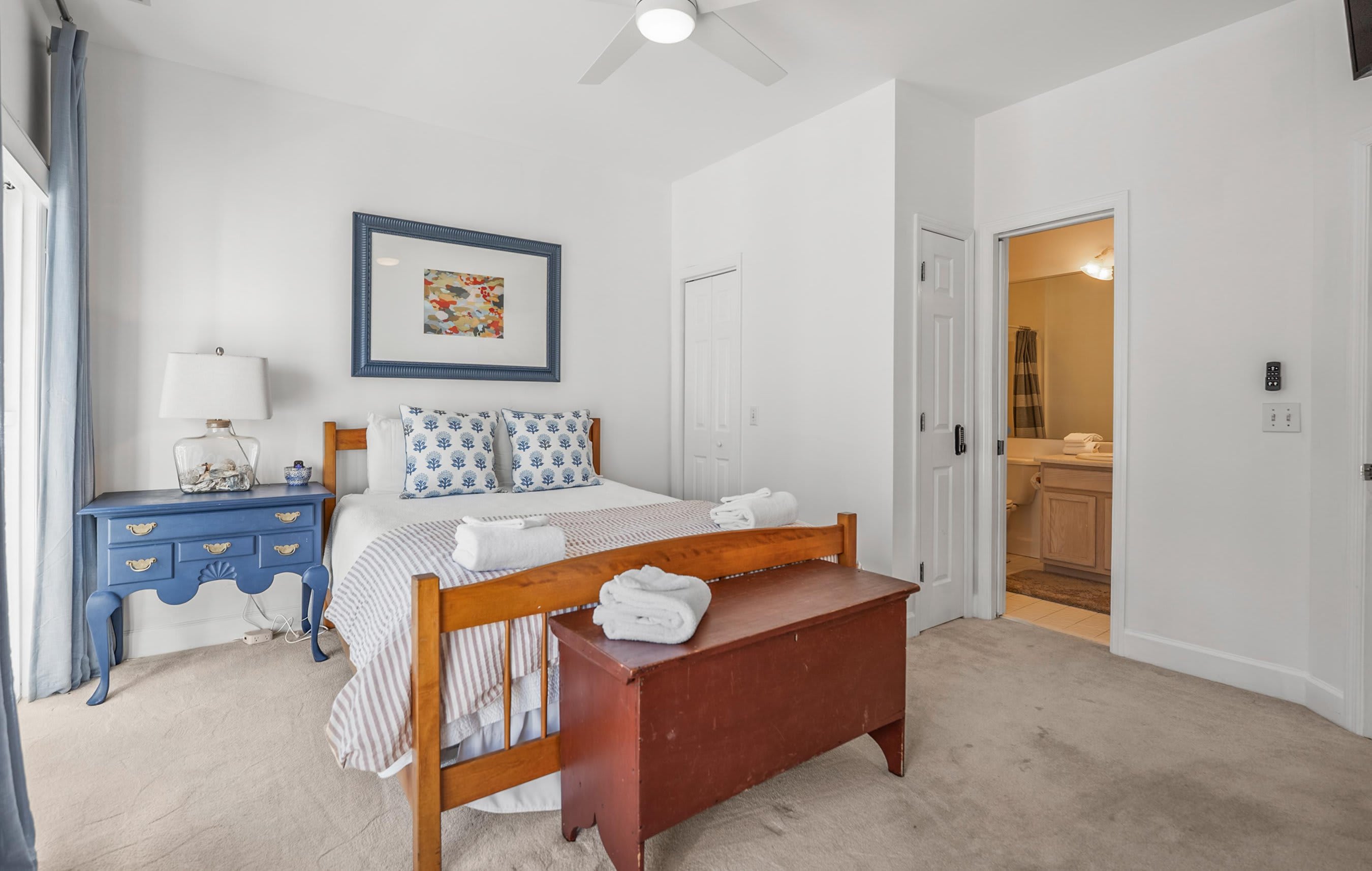 Guest Bedroom with a Queen Bed and Private Ensuite Bath (shower/tub combo), This Room Features a Private Balcony with Two Rocking Chairs Overlooking Bonito Road.