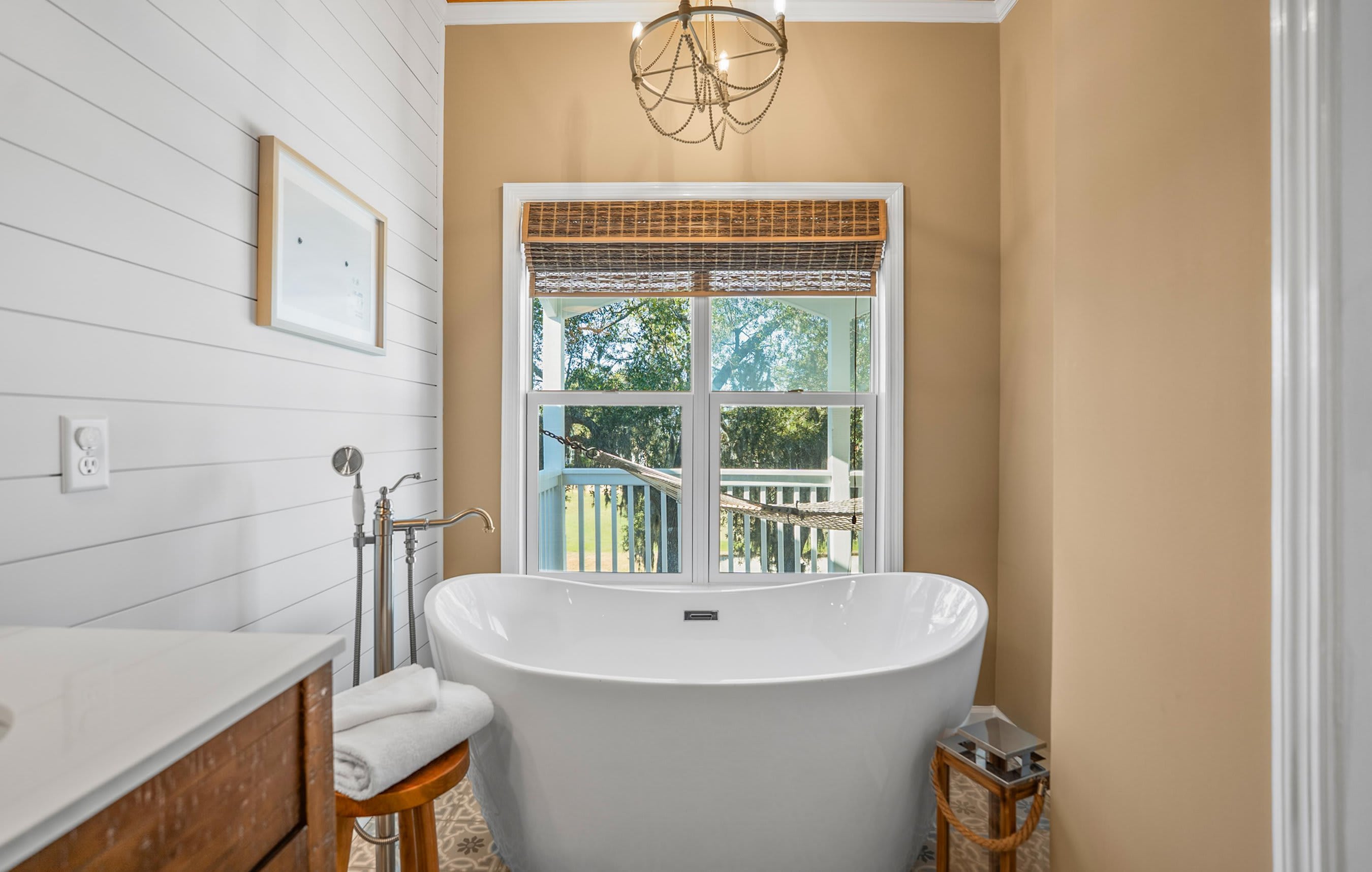 Spa-Like Ensuite with a Freestanding Soaking Tub, Walk-In Shower, and Double Vanity. 
