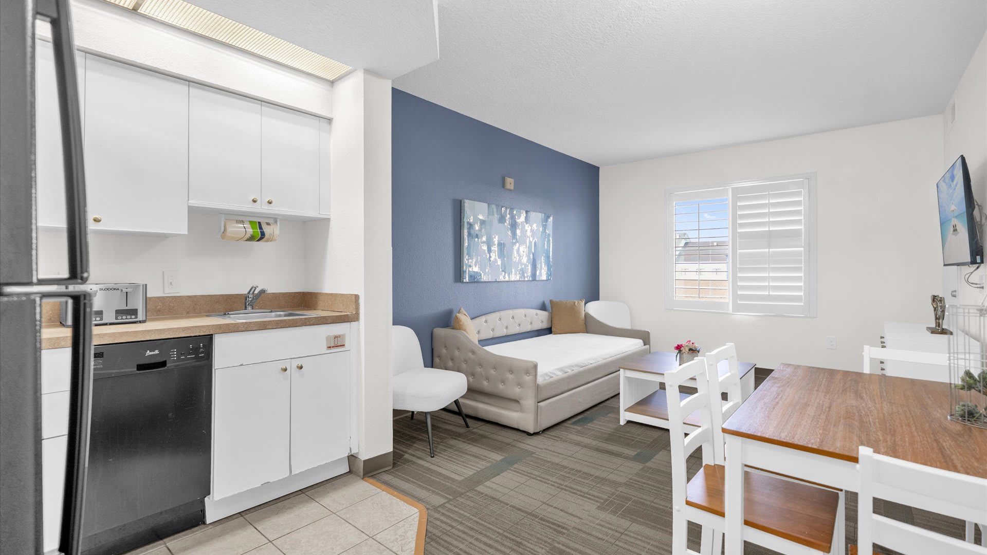 Open-concept kitchen and living room setup