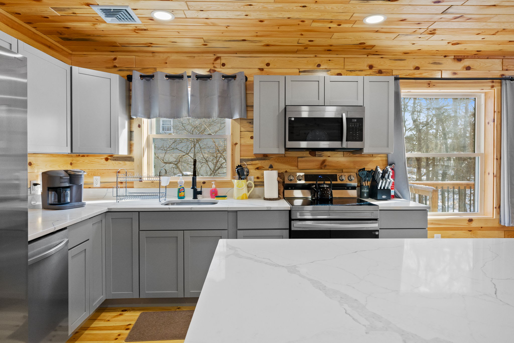 Everything you need to cook a feast with stainless appliances and plenty of counter space