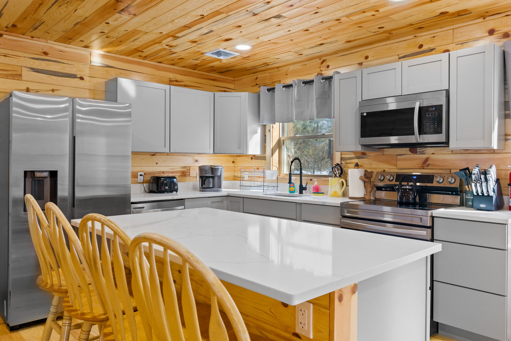 Pull up a stool at the kitchen island and enjoy your morning coffee