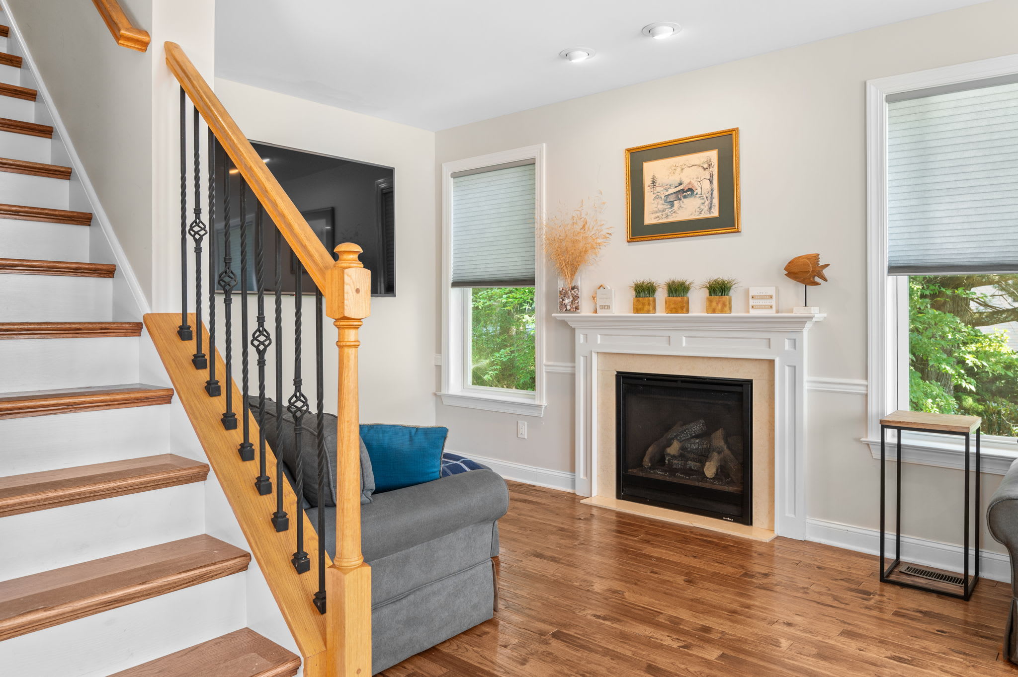 Curl up by the fireplace for a relaxing evening in the lake house