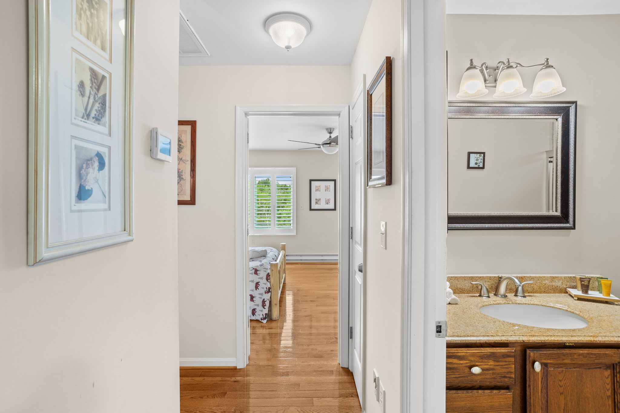 A fresh and tidy bathroom with a glass-enclosed shower