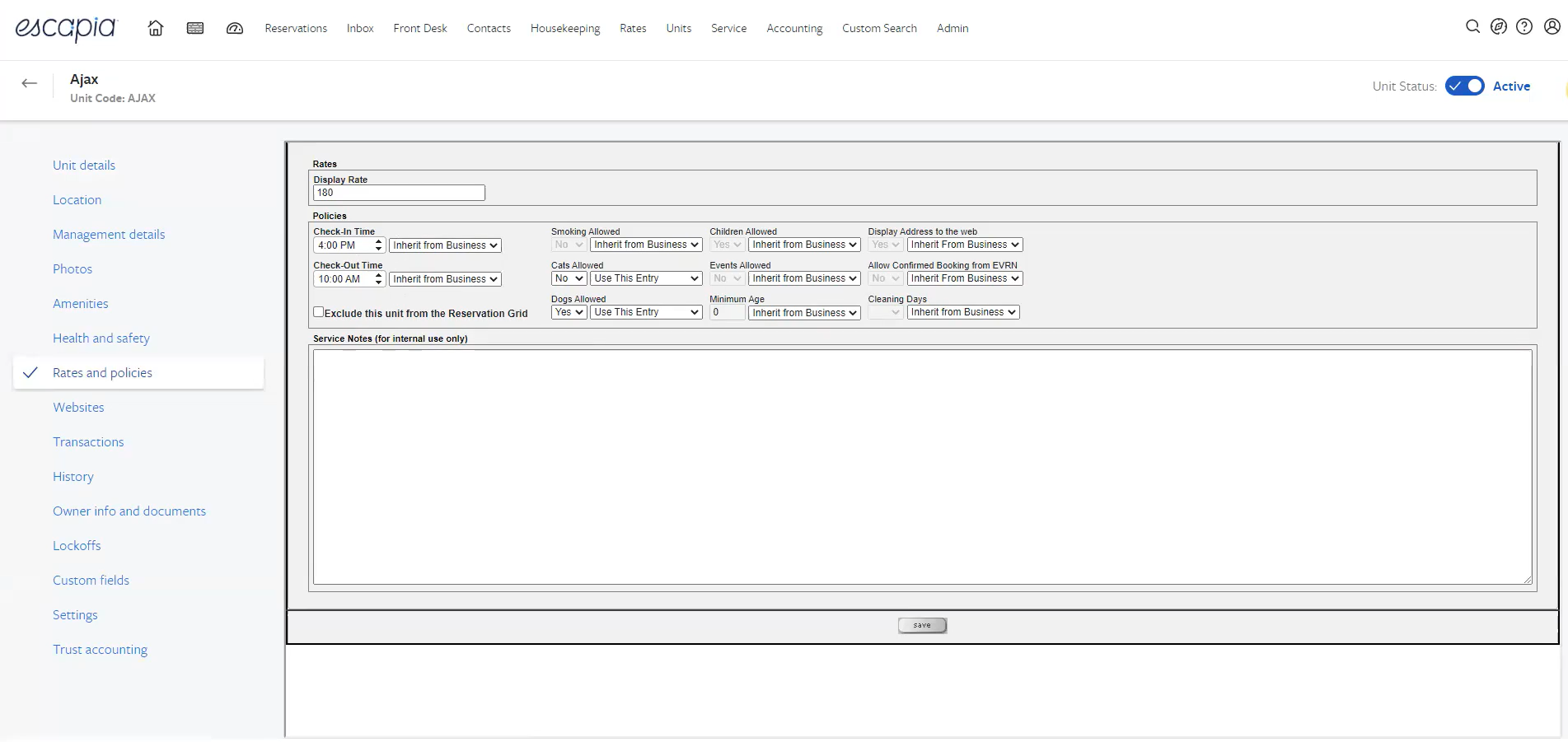 Escapia - Rates and policies