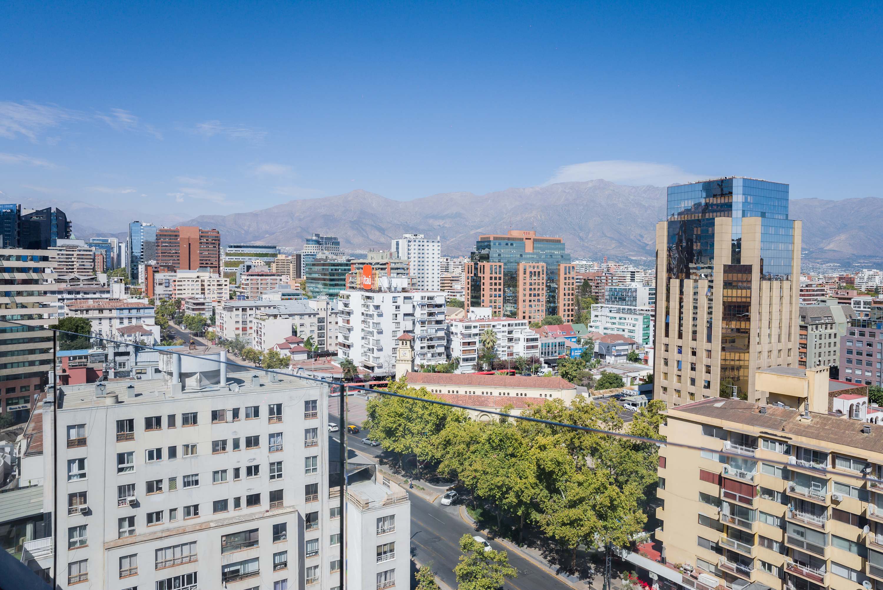 Enjoy breathtaking city and mountain views from your studio apartment in the heart of Santiago.
