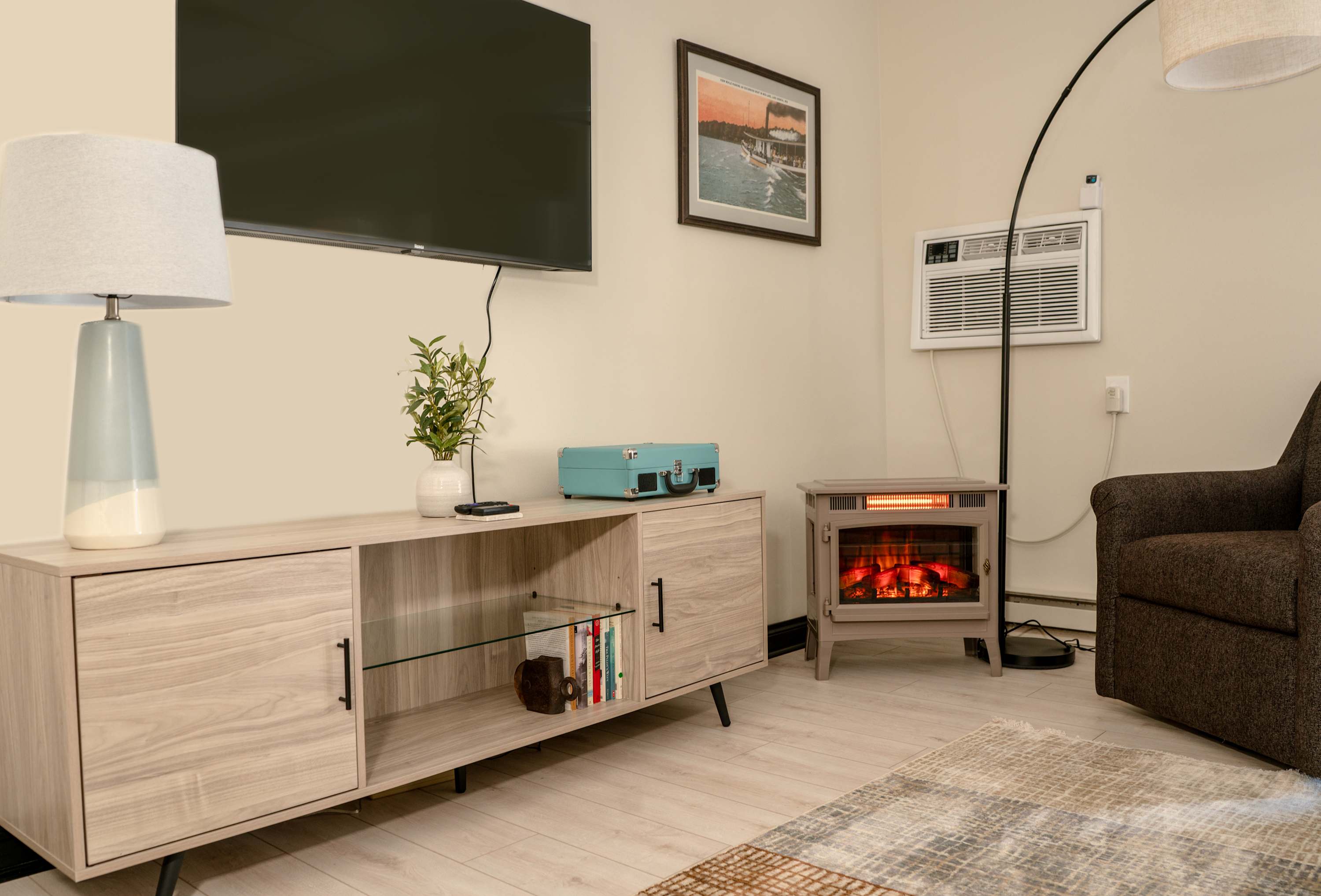 Cozy living space with Smart TV and sofa sleeper 