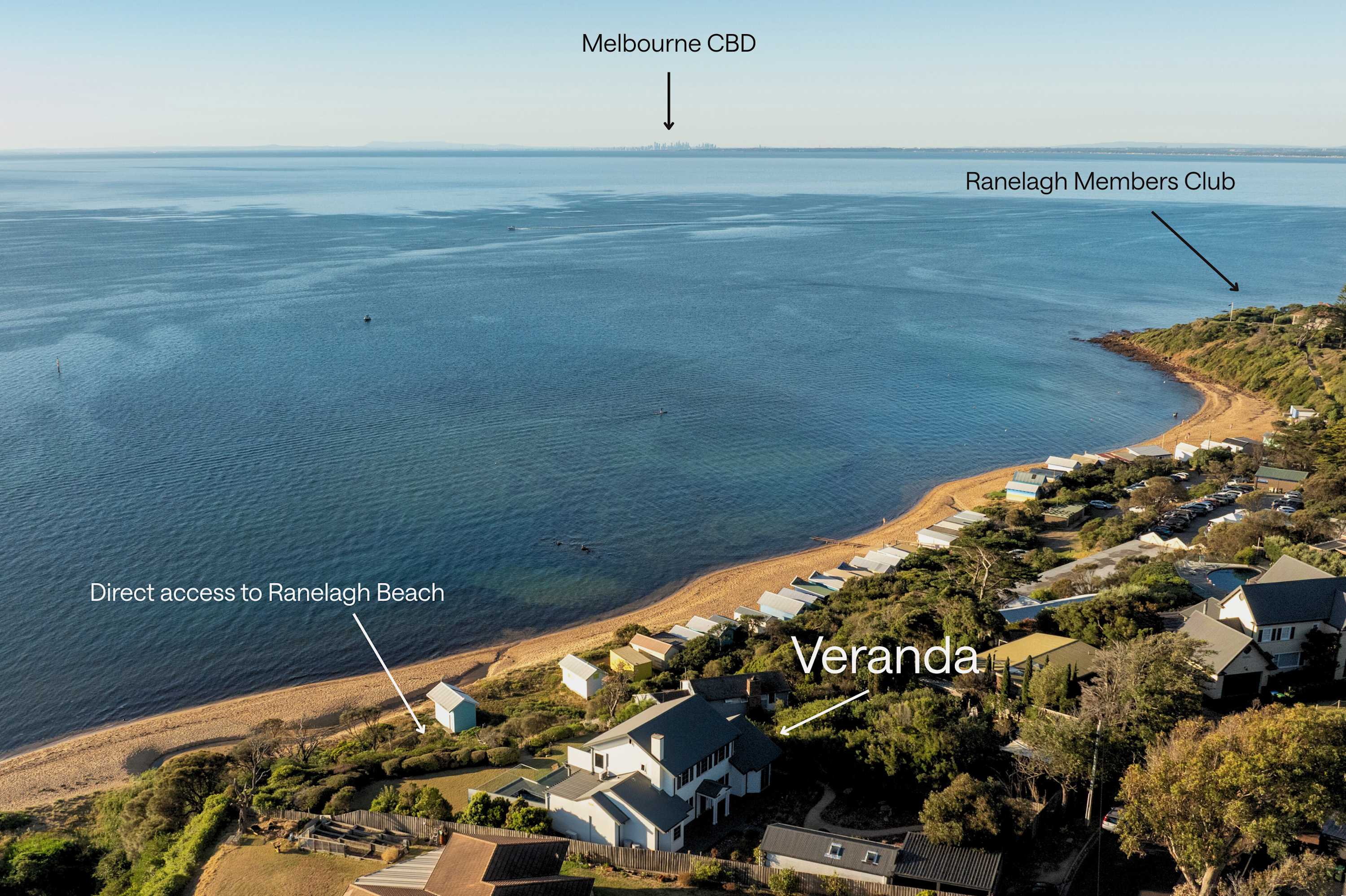 On a clear day, the Melbourne CBD shimmers across the bay
Walk just a few minutes to the private members club with Tennis Courts and Restaurant Bar at the Ranelagh Club
Or walk down via direct access onto the beach below
