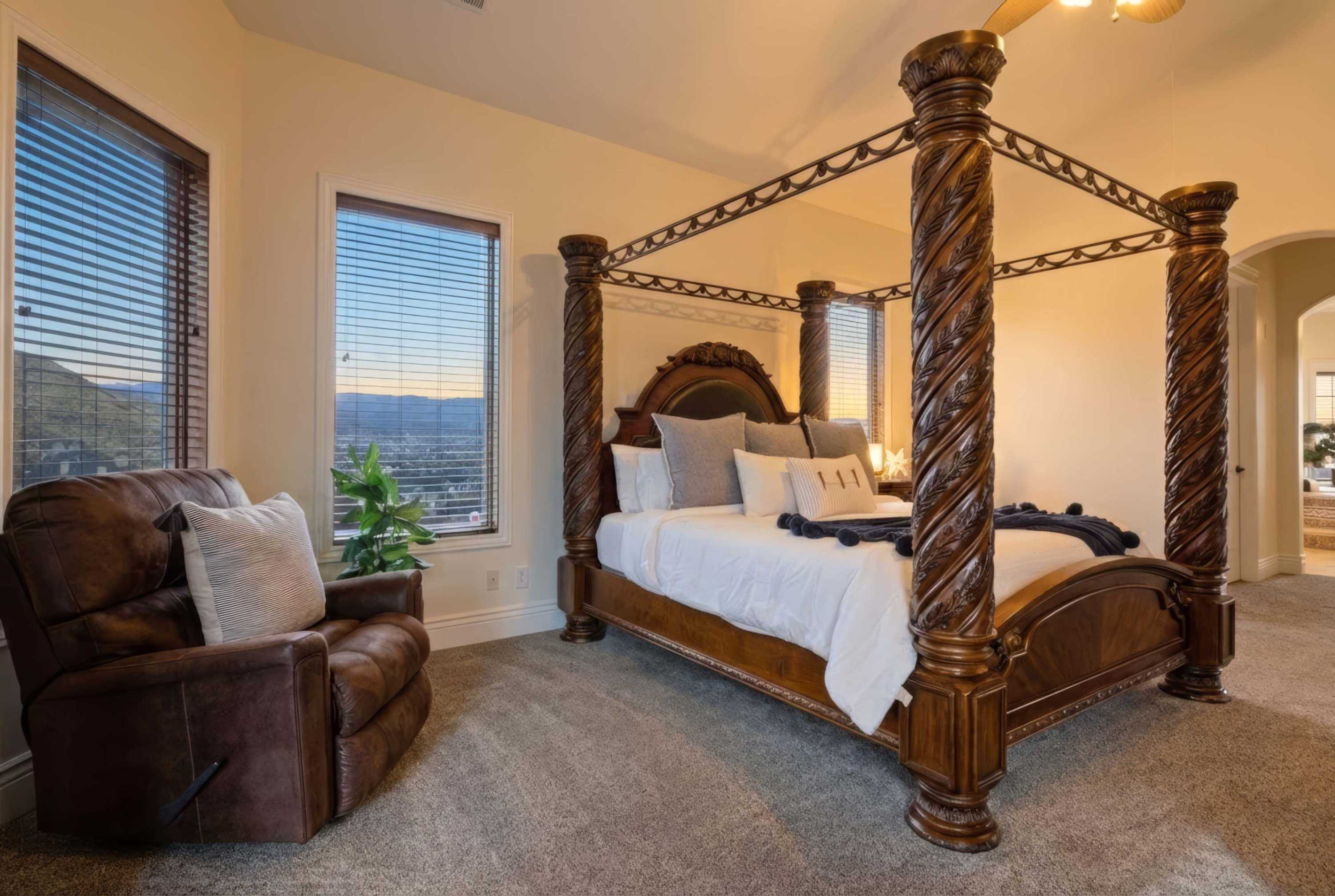 Elegant master retreat with breathtaking sunset views