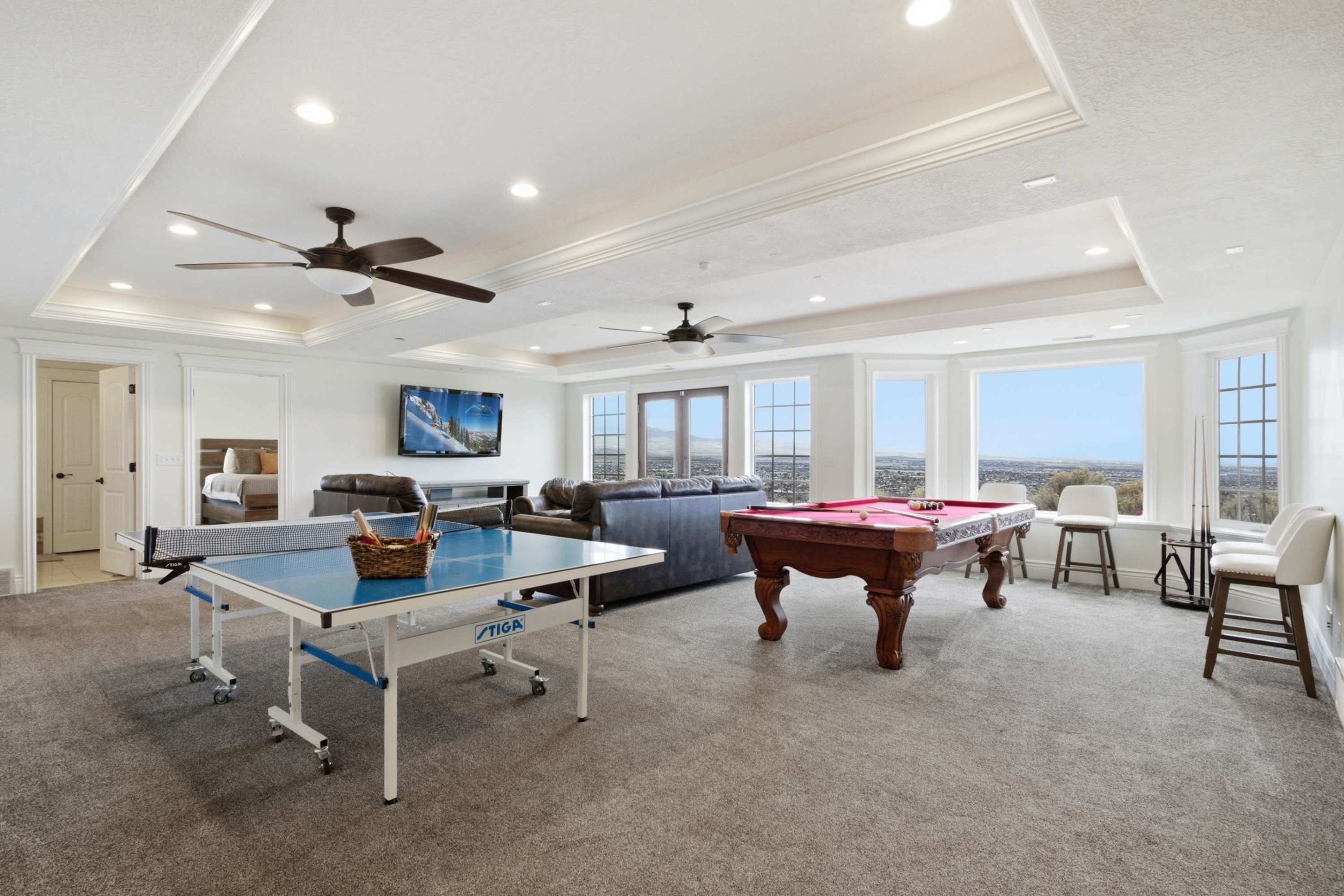 Multi-purpose recreation room with ping pong and pool table