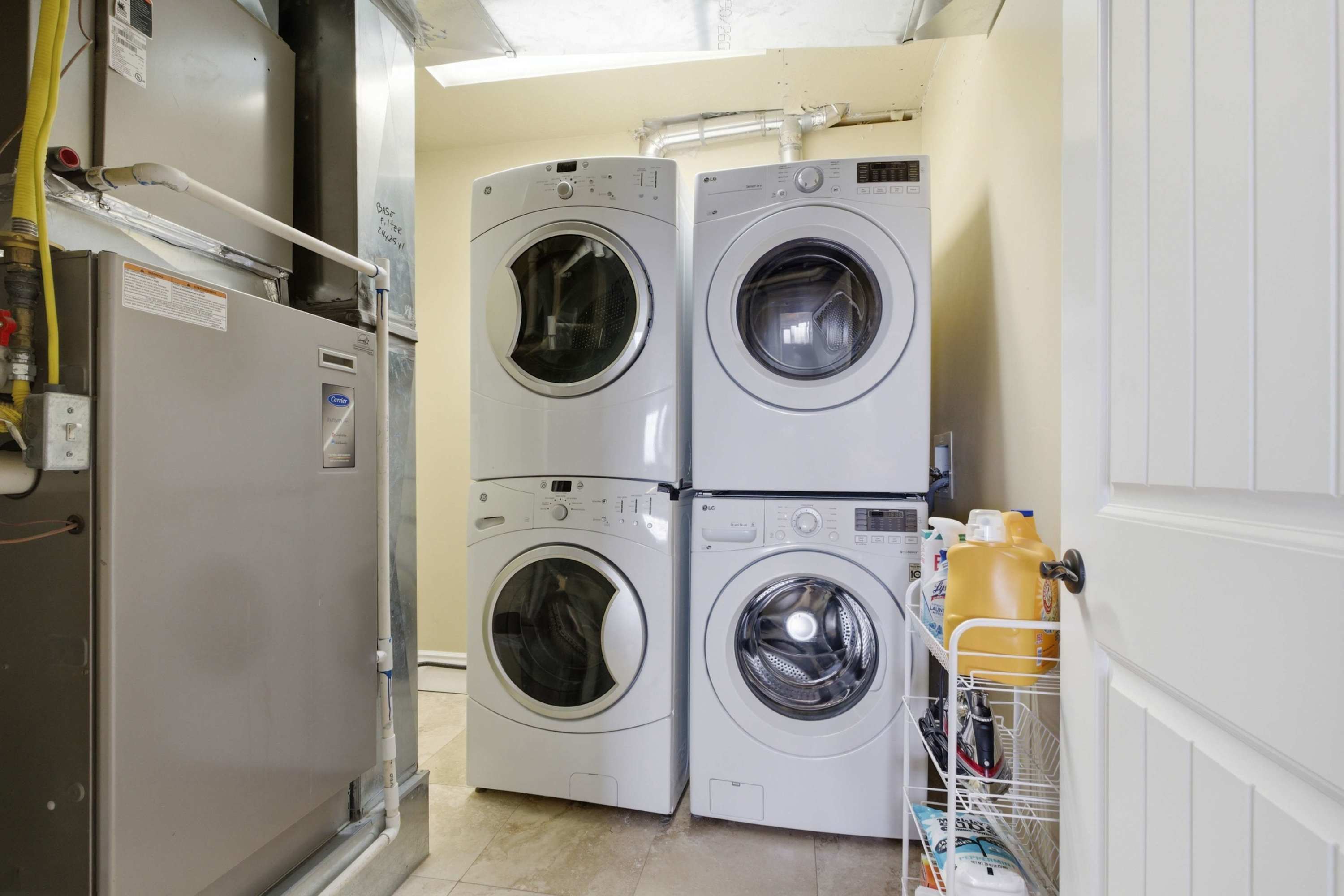 Stacked washers and dryers for added convenience, laundry will never be a problem