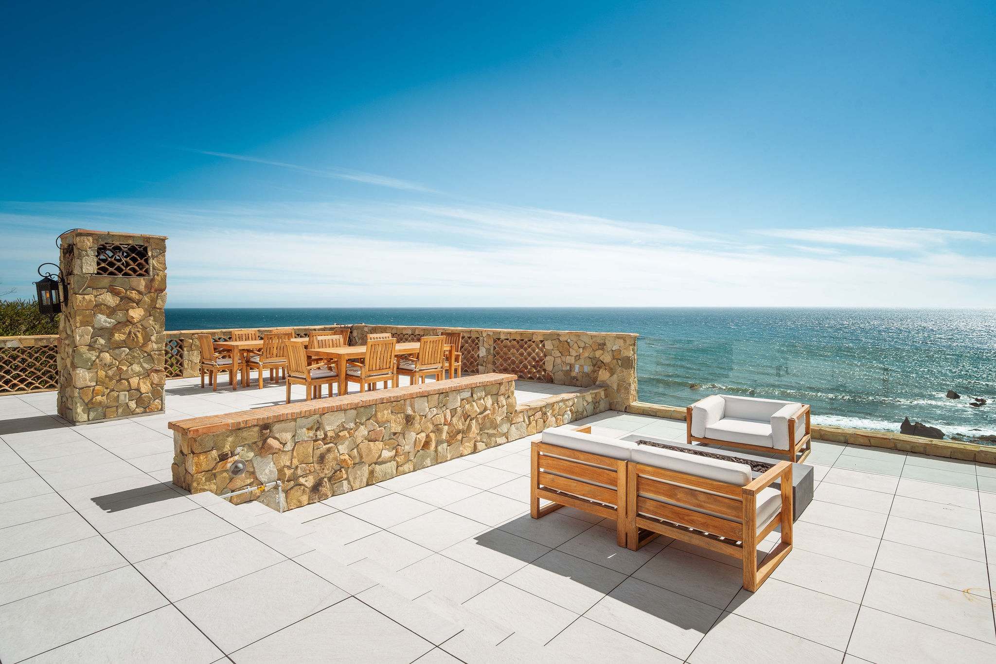 Enjoy morning coffee with sweeping Malibu ocean views.