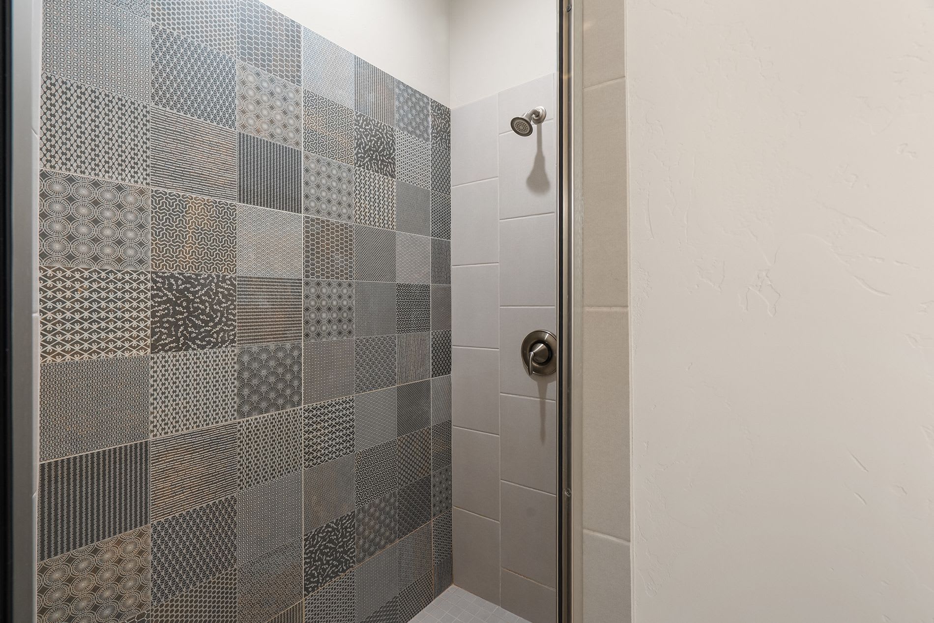 Walk-in tiled shower