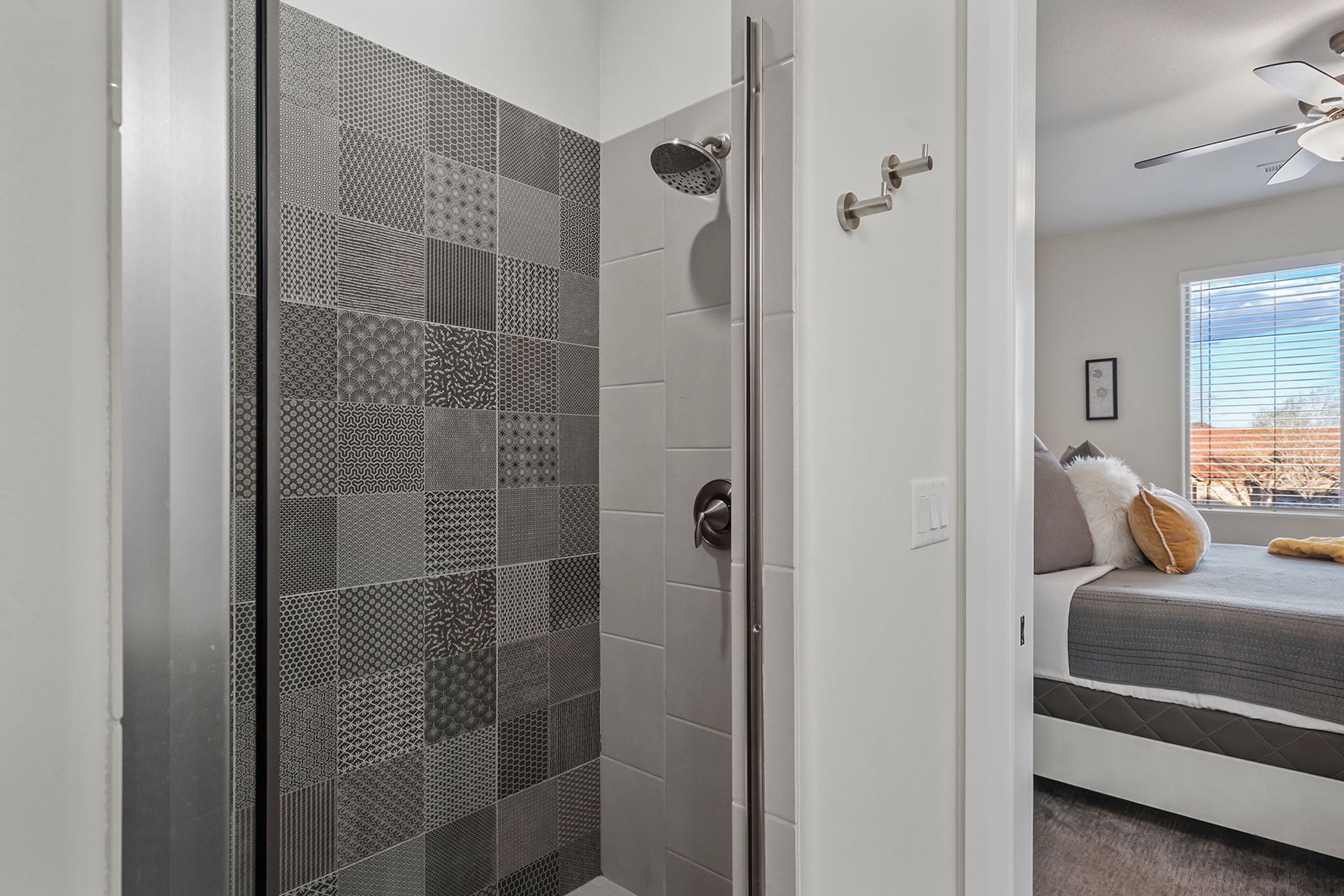 Tiled walk-in shower