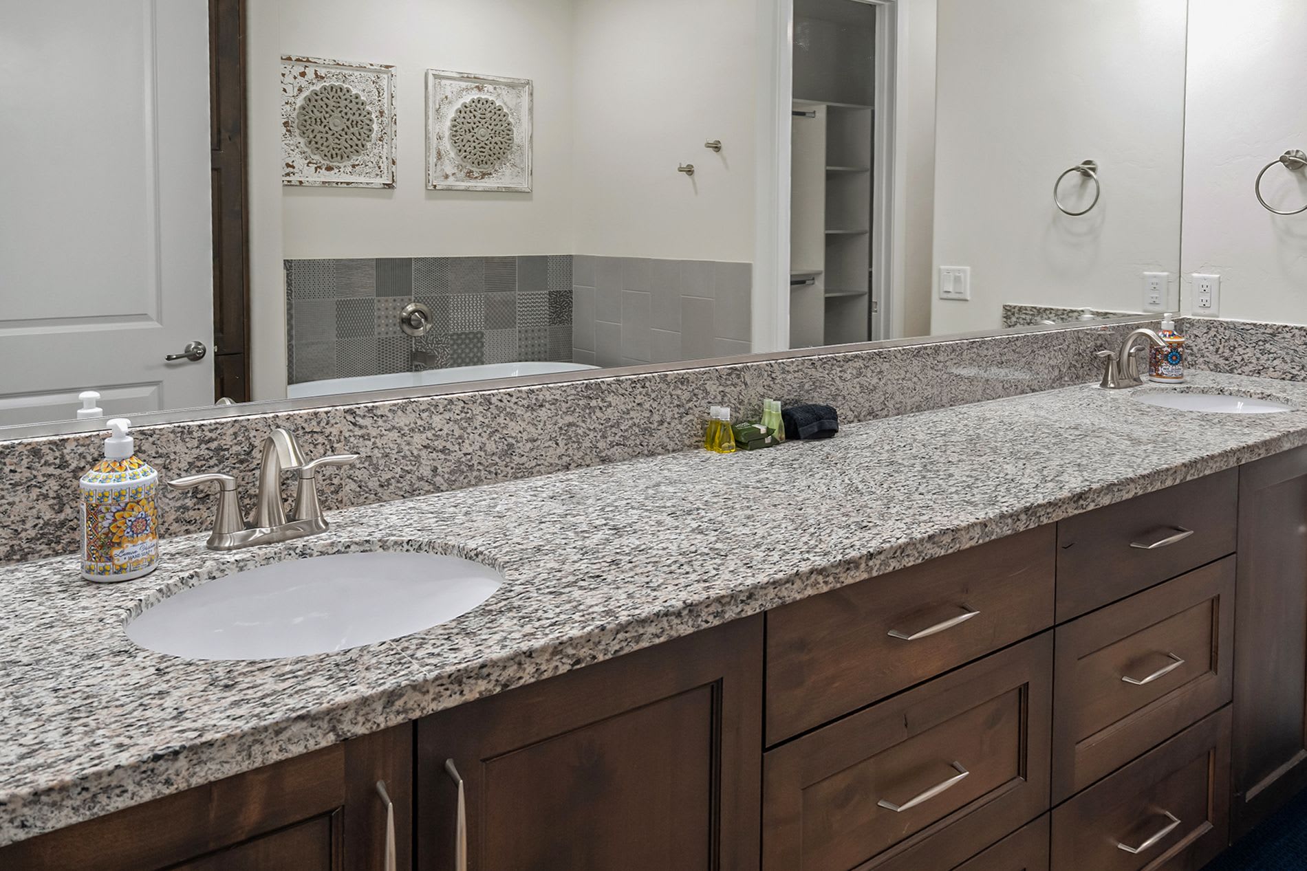 Double vanity bathroom with granite countertops