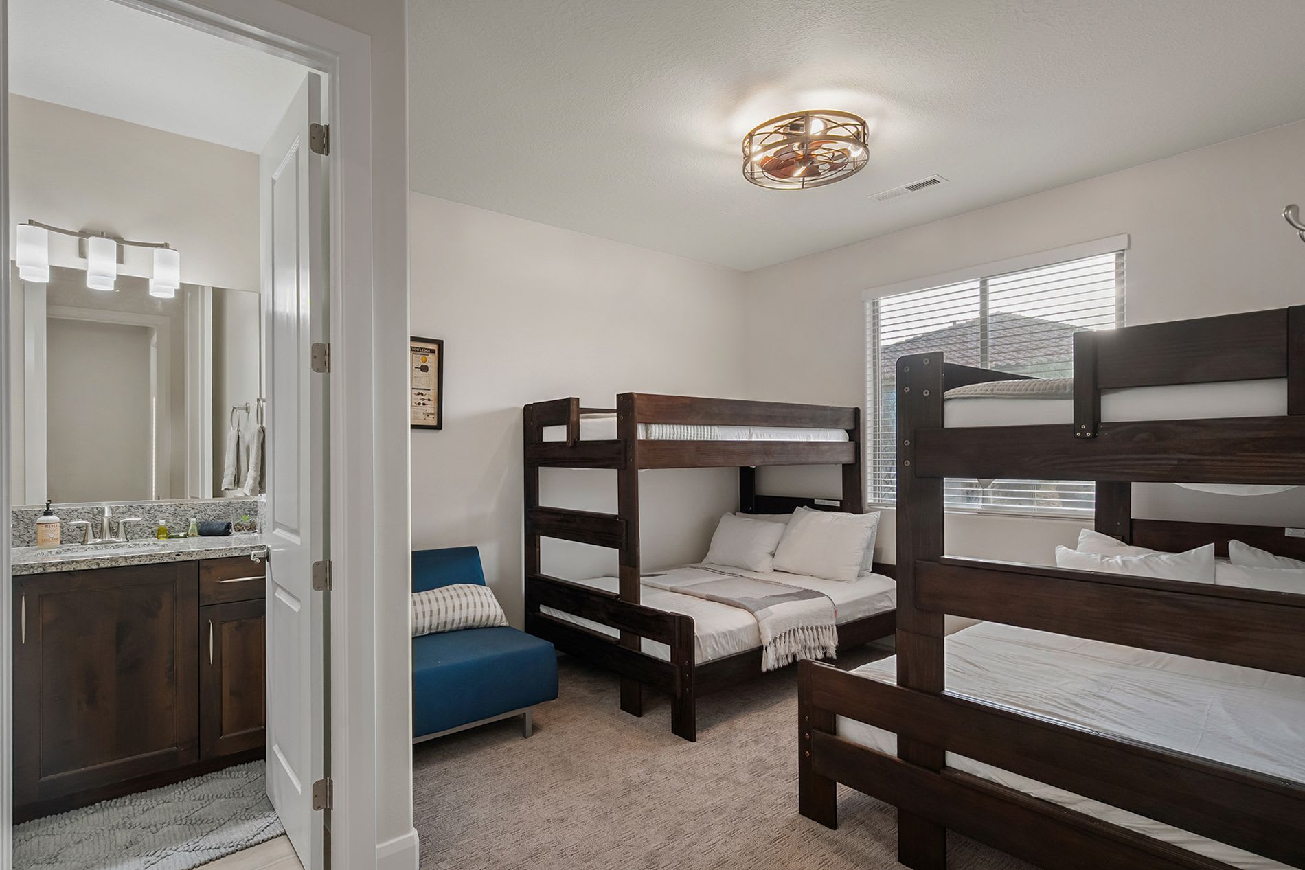 Multiple bunk beds for comfortable group sleeping