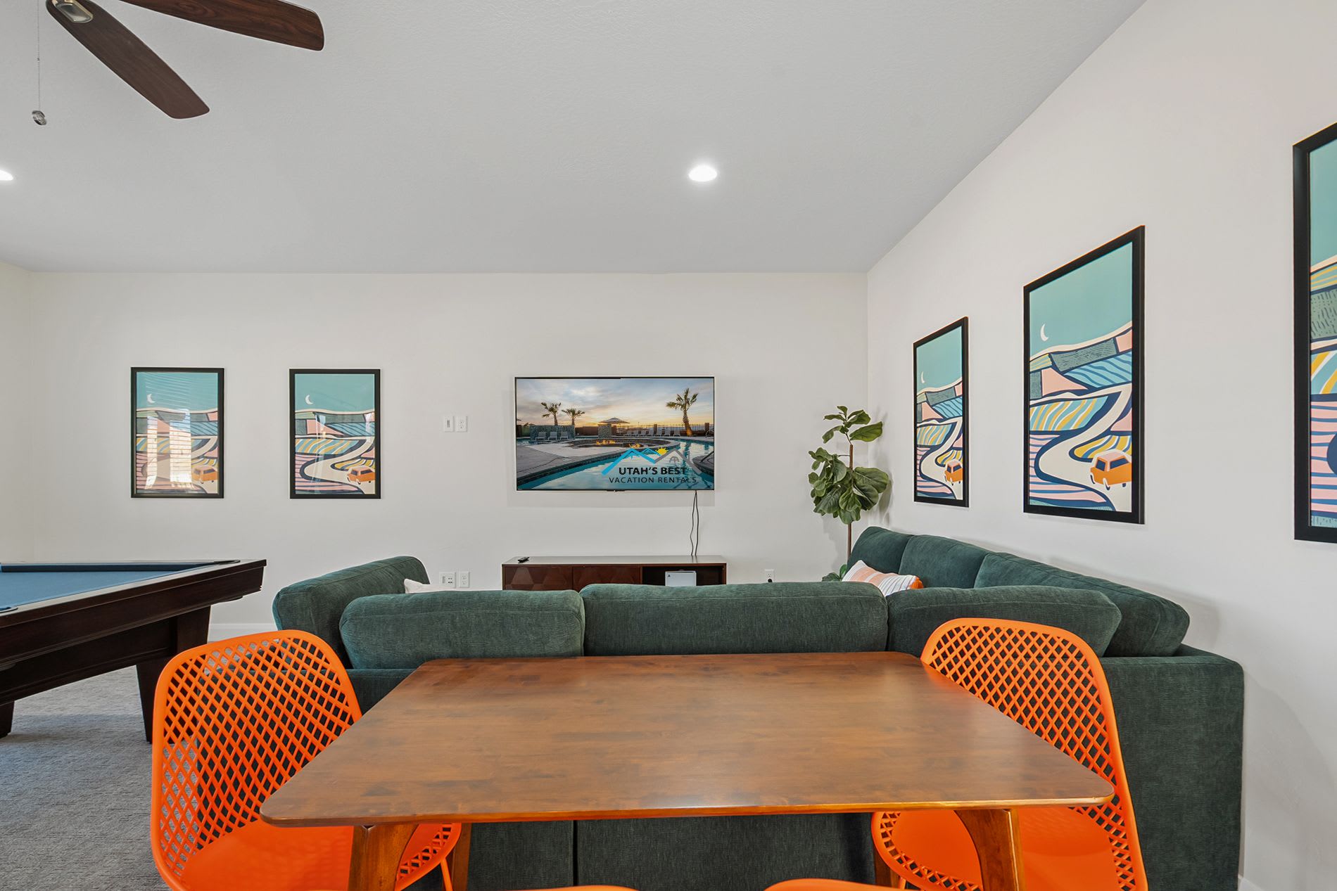 Spacious entertainment area for games and gatherings