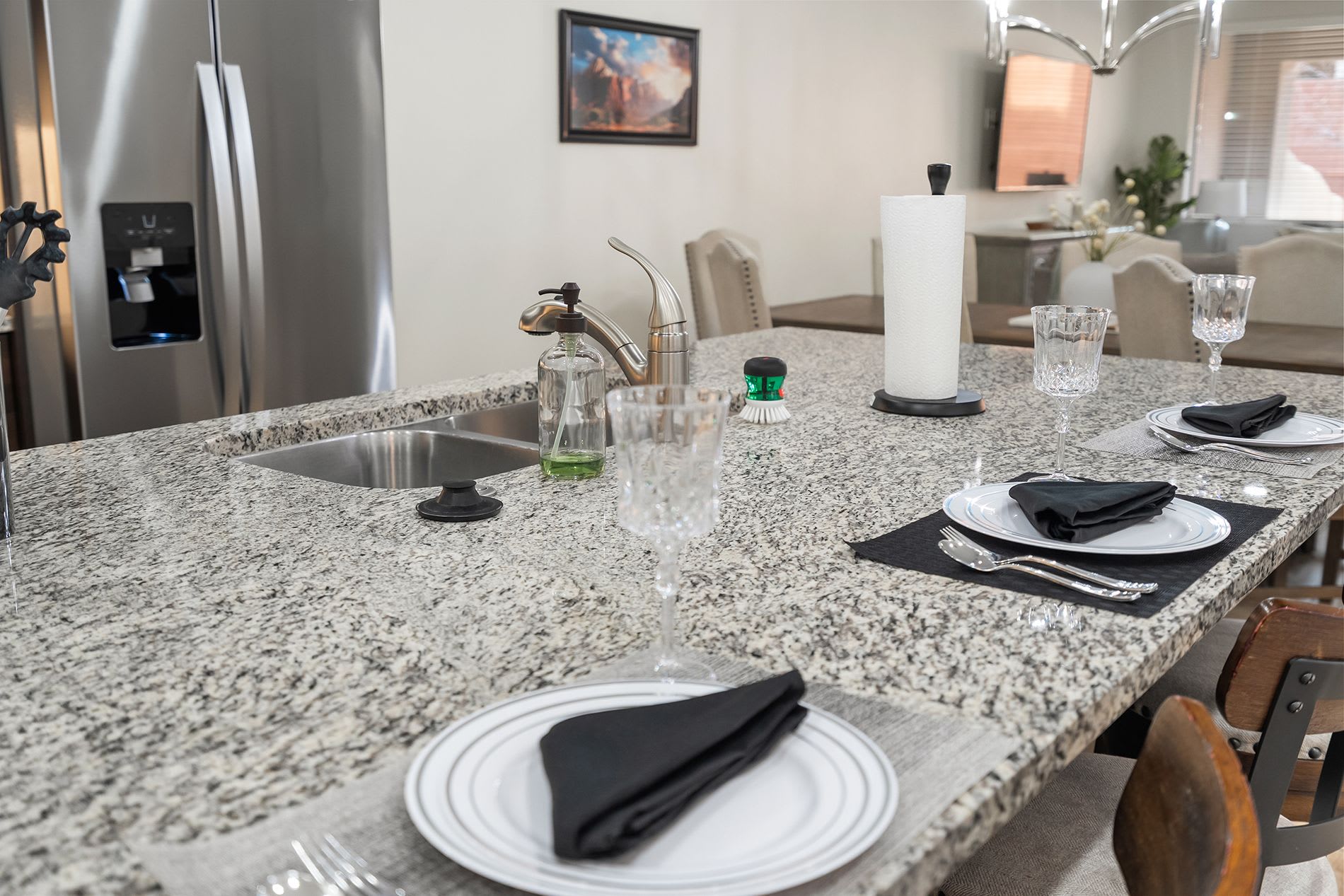 Spacious kitchen island with seating