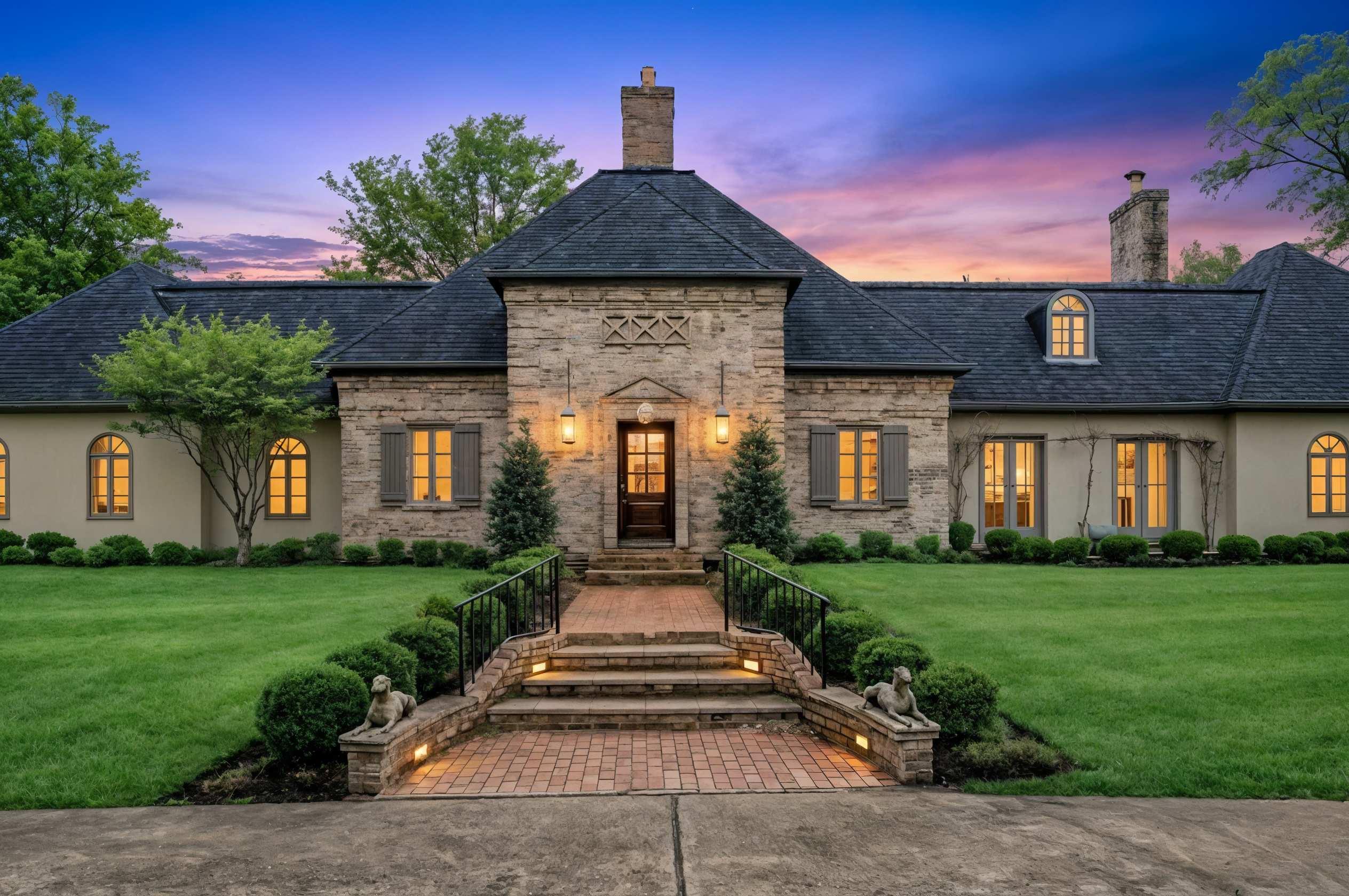 Stone manor Sixgen Rentals home near the Bourbon Trail in Simpsonville Kentucky