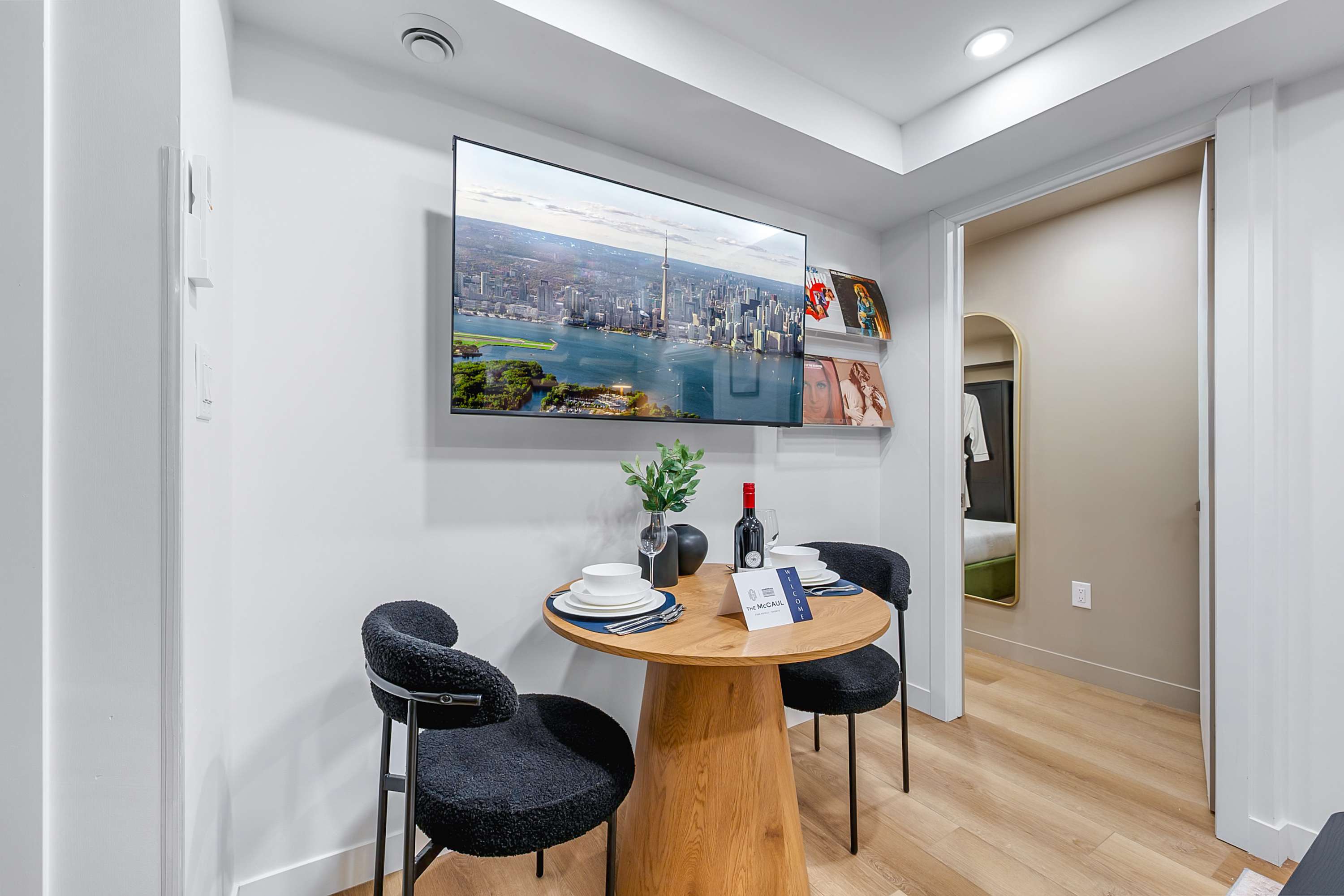 Enjoy meals, work remotely, or plan your day at this intimate dining space.