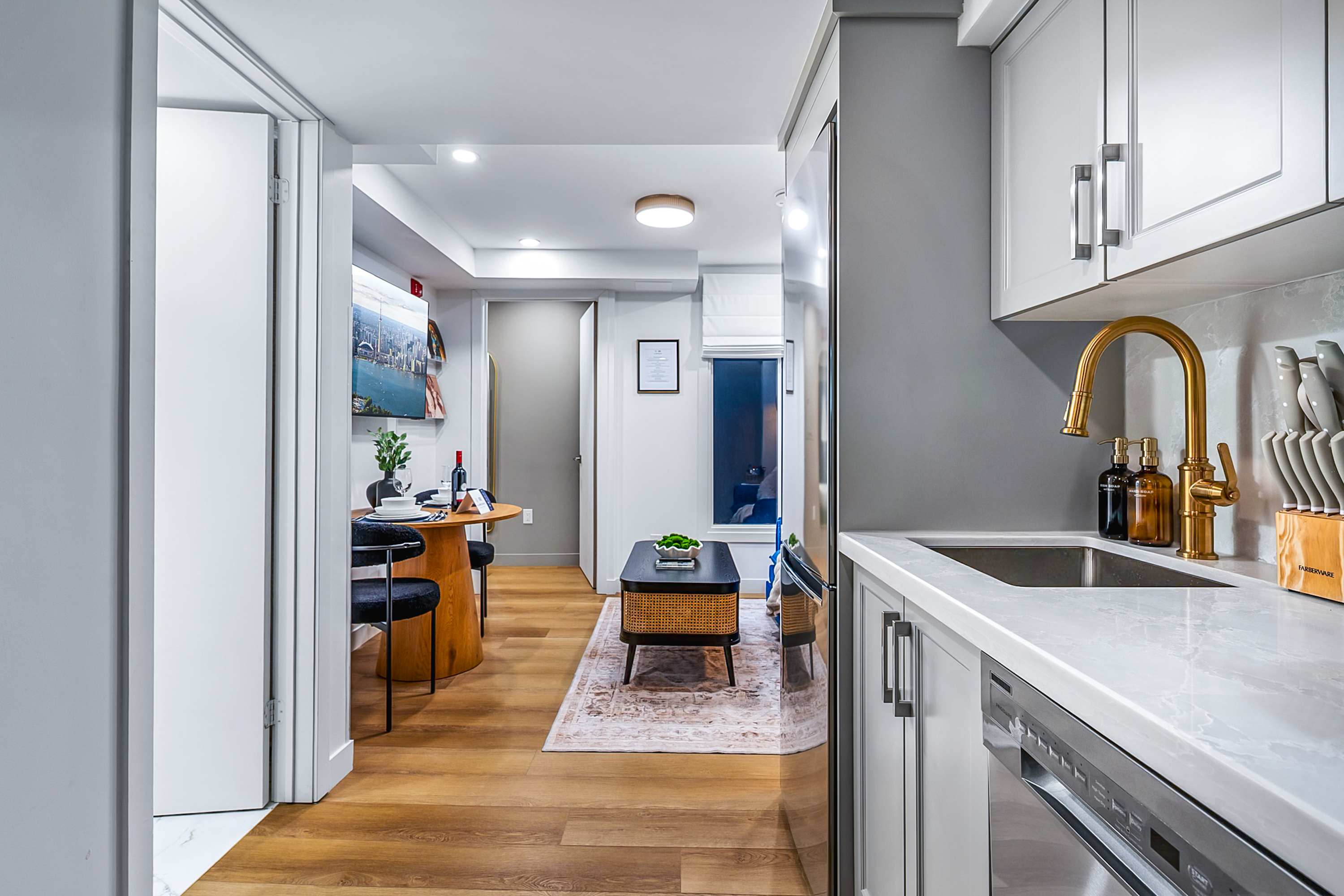 Open kitchen layout flowing into the living area.