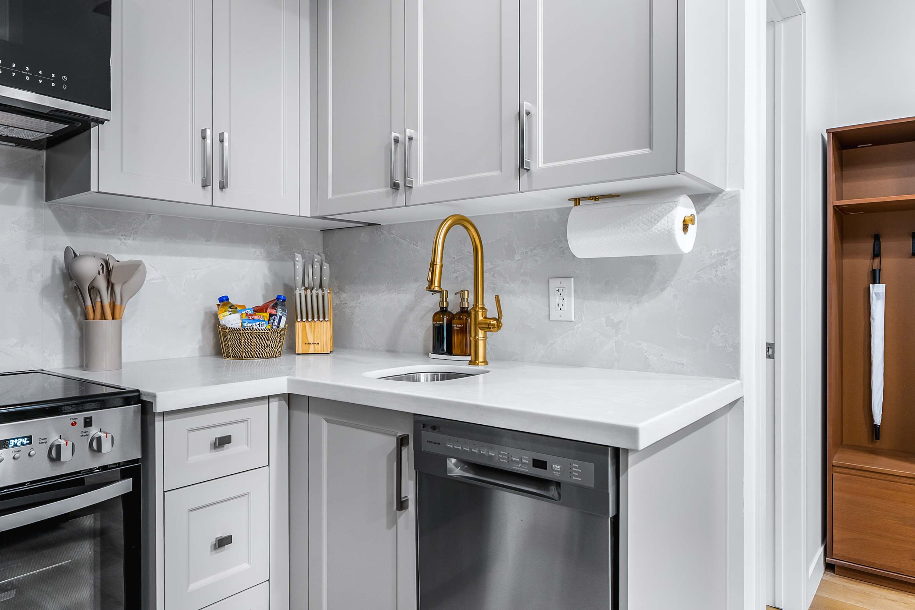 Stylish kitchen space featuring premium finishes and ample counter space.