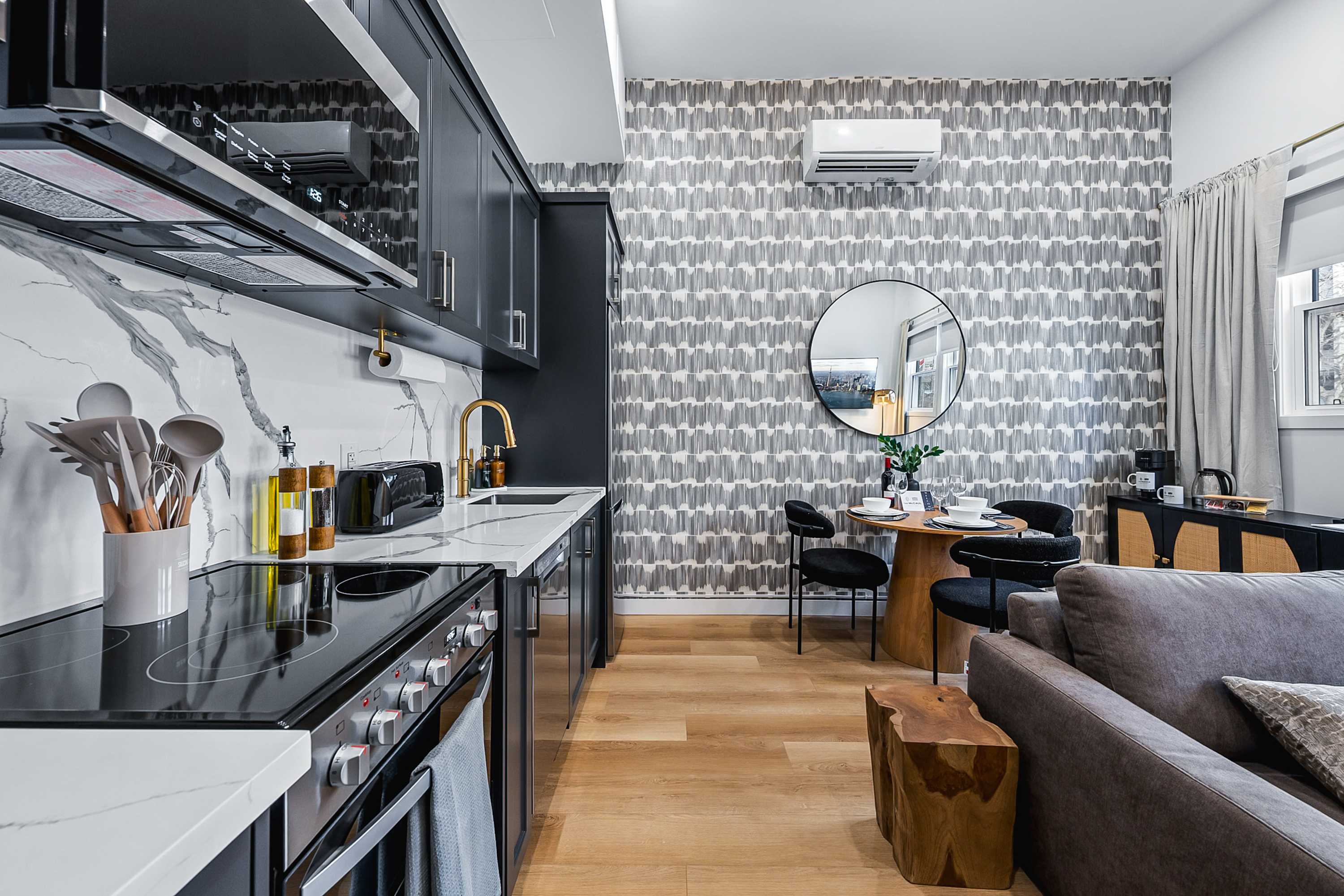 Sleek, modern kitchen with modern appliances.
