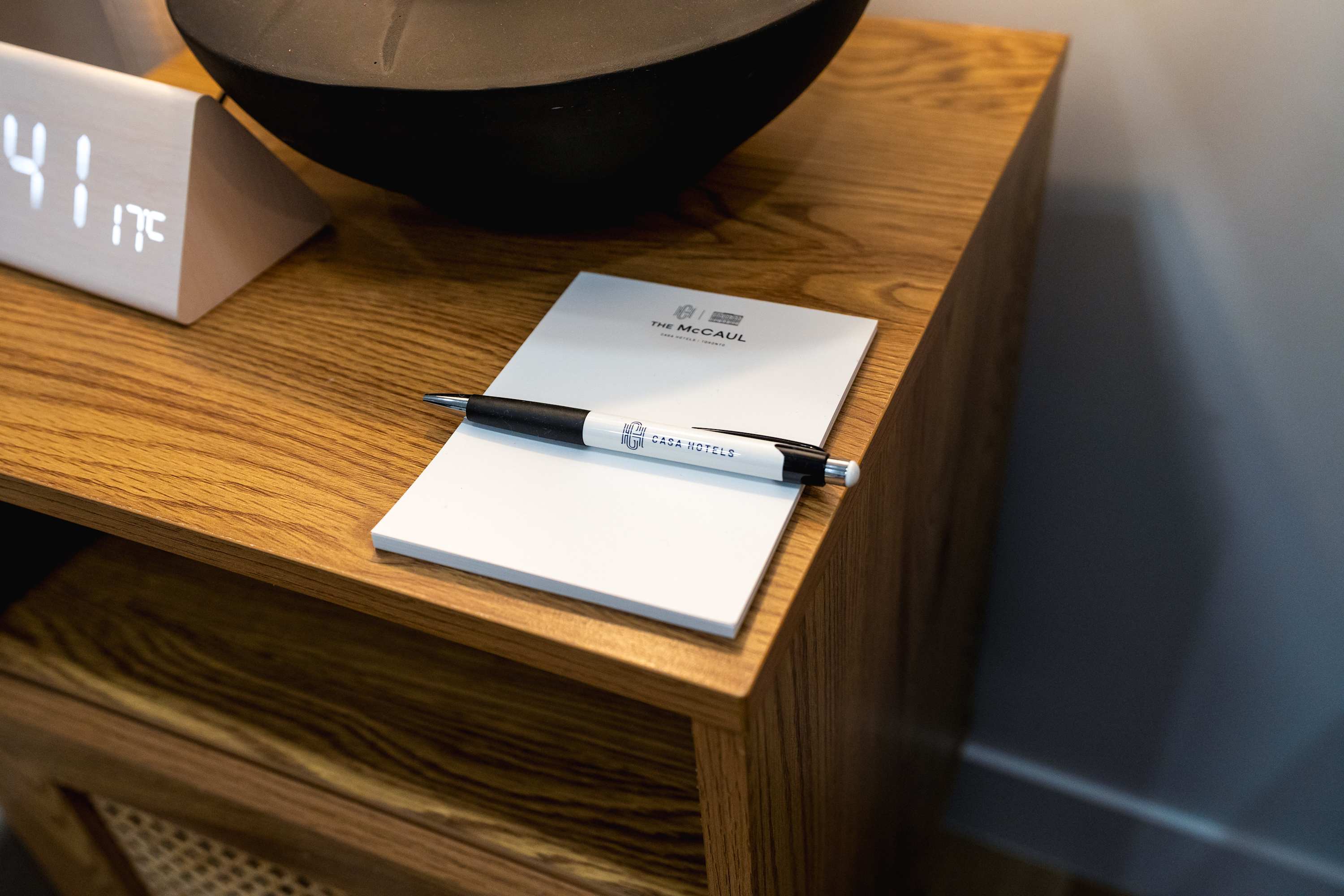 Stylish in-room stationery and thoughtful guest details.