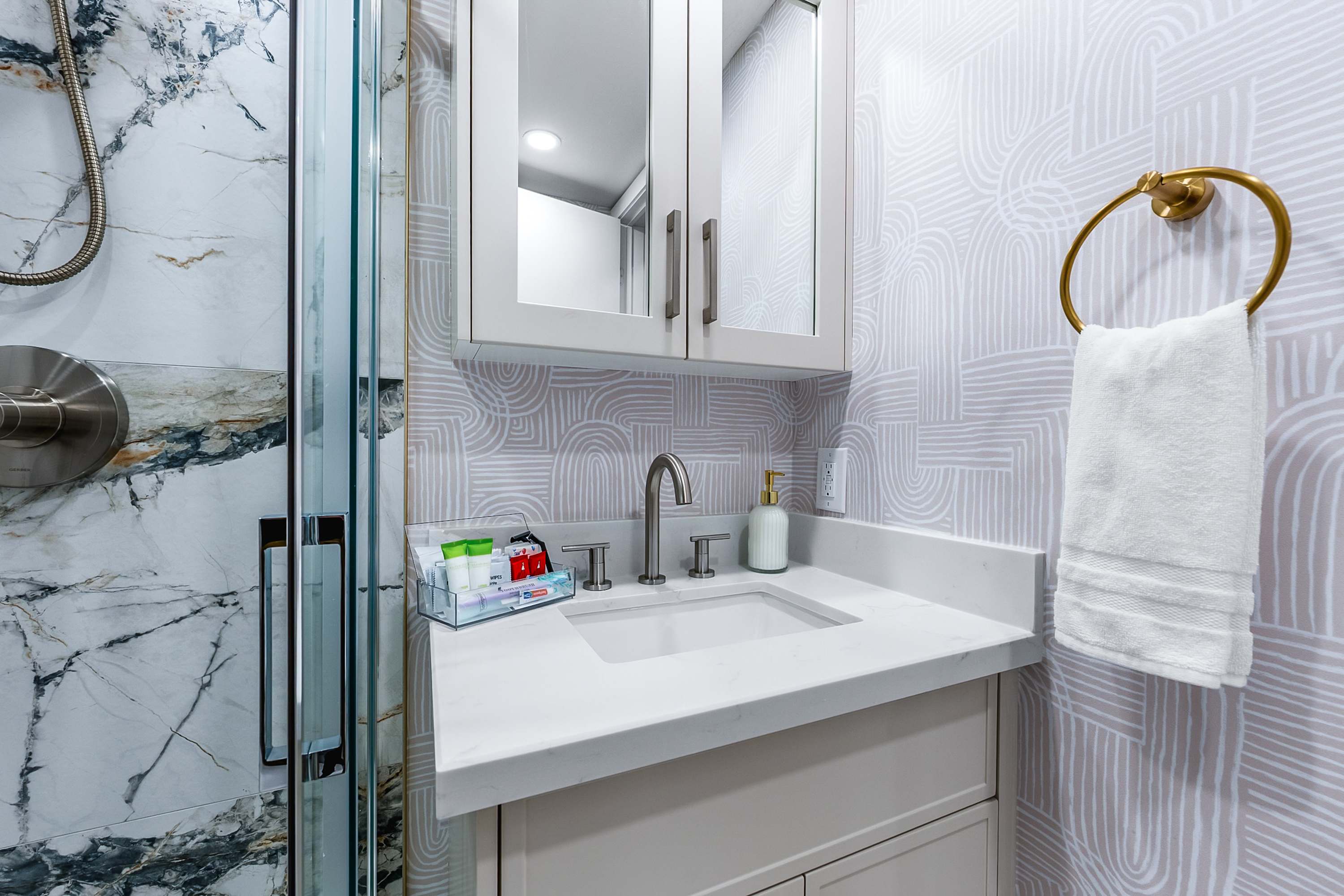 Fresh and spotless bathroom with contemporary finishes.