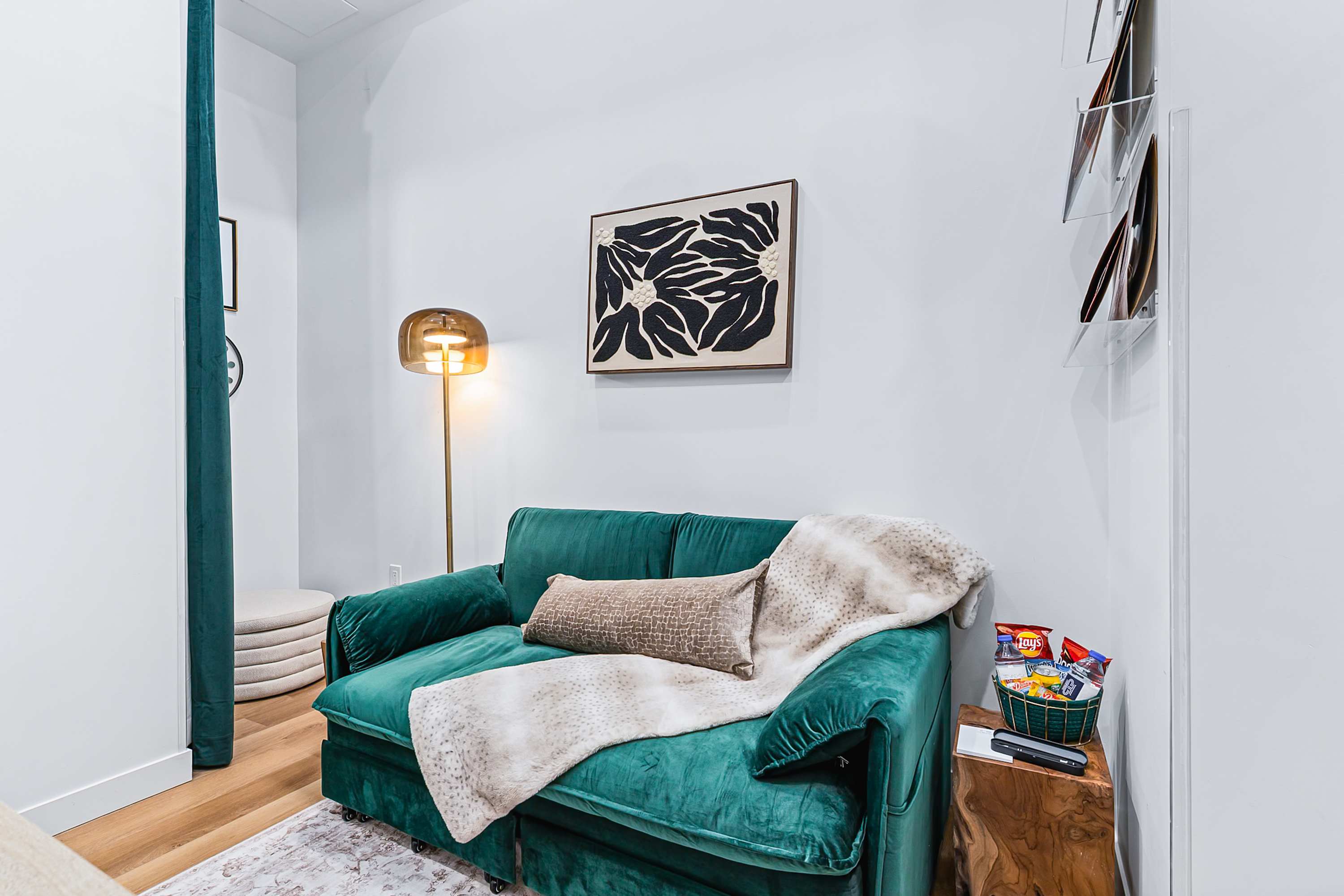 A cozy sofa, perfect for unwinding after a day out.