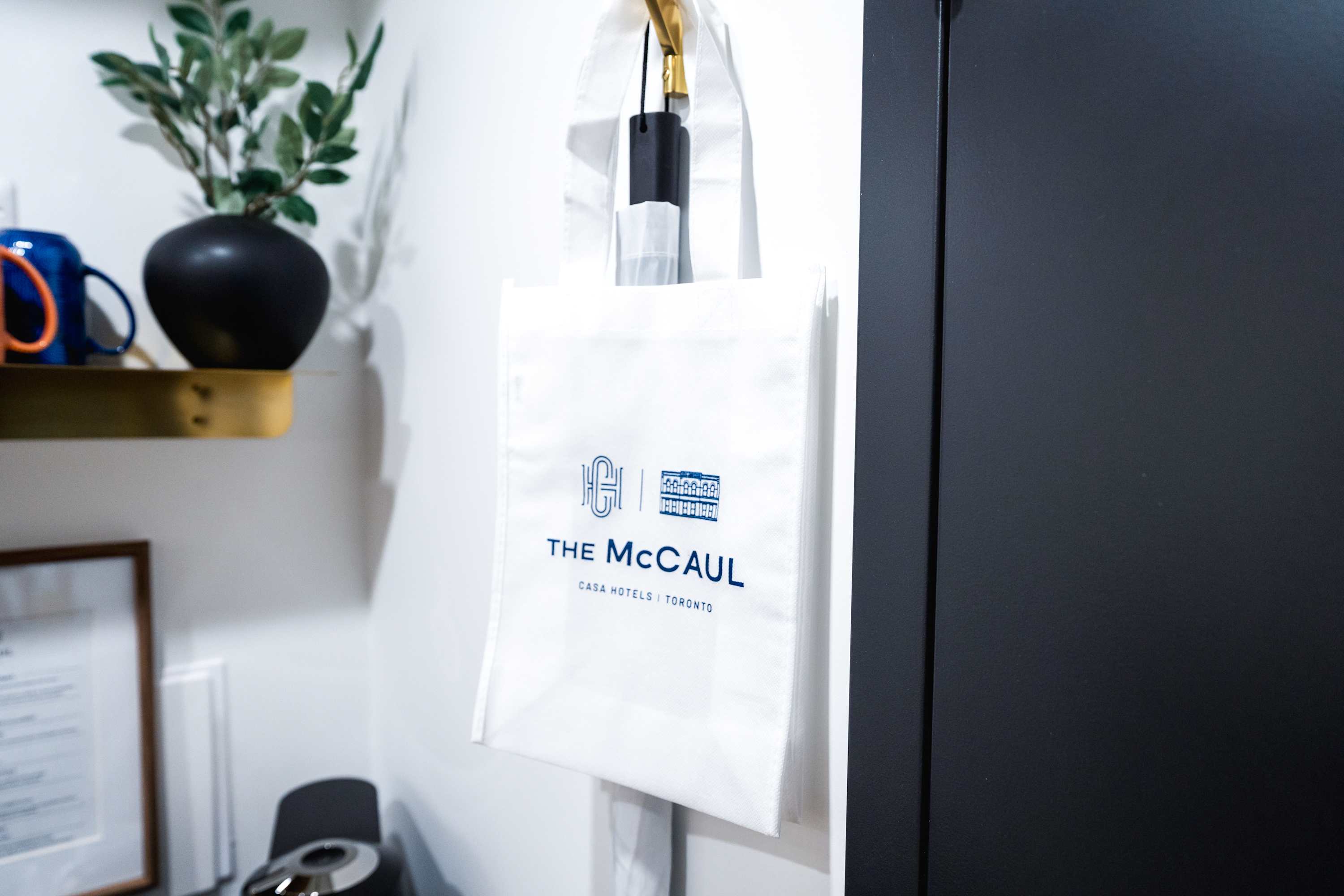 Branded tote bag available for guests.