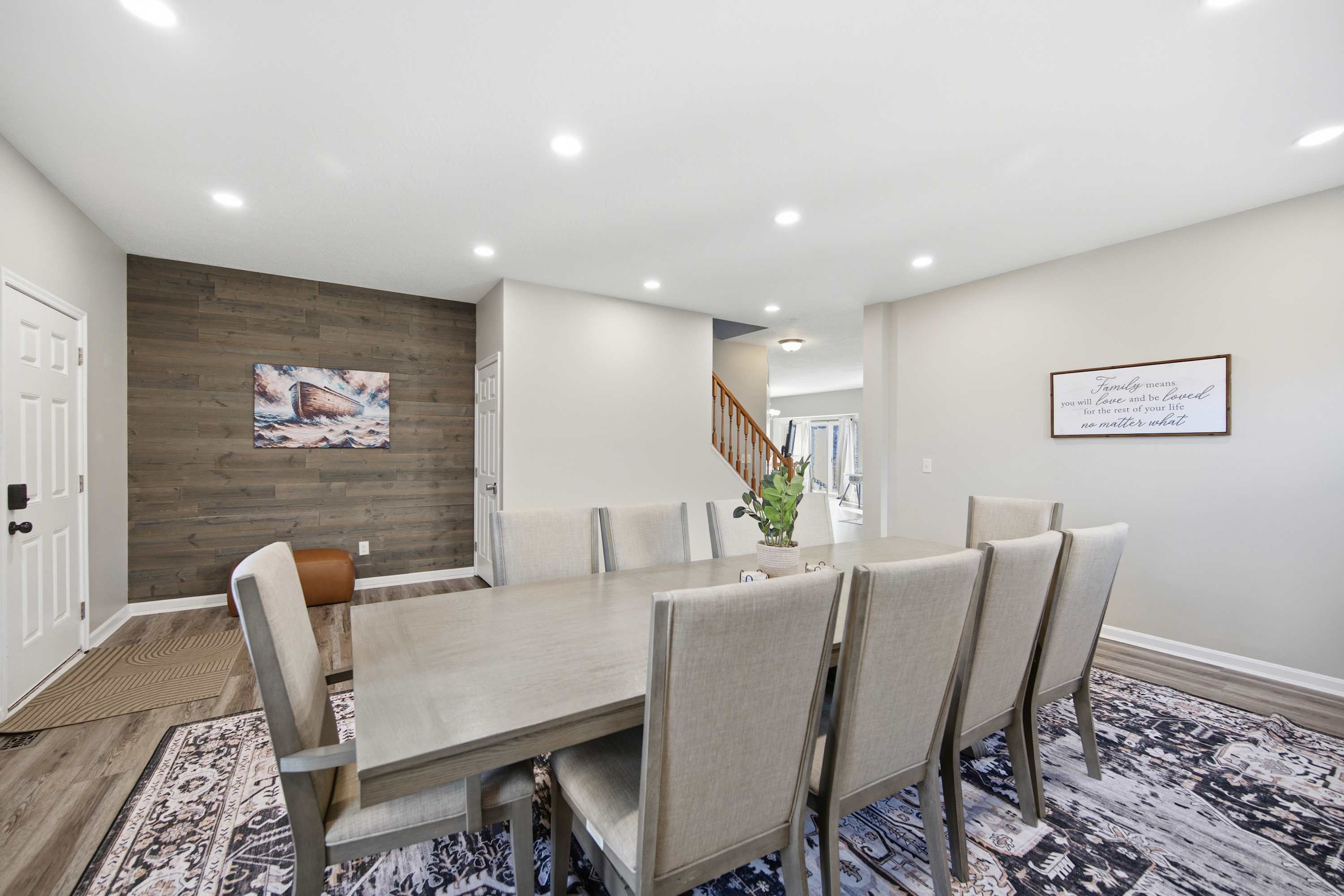 Gather for meals together at the dining table, with space for the whole crew!