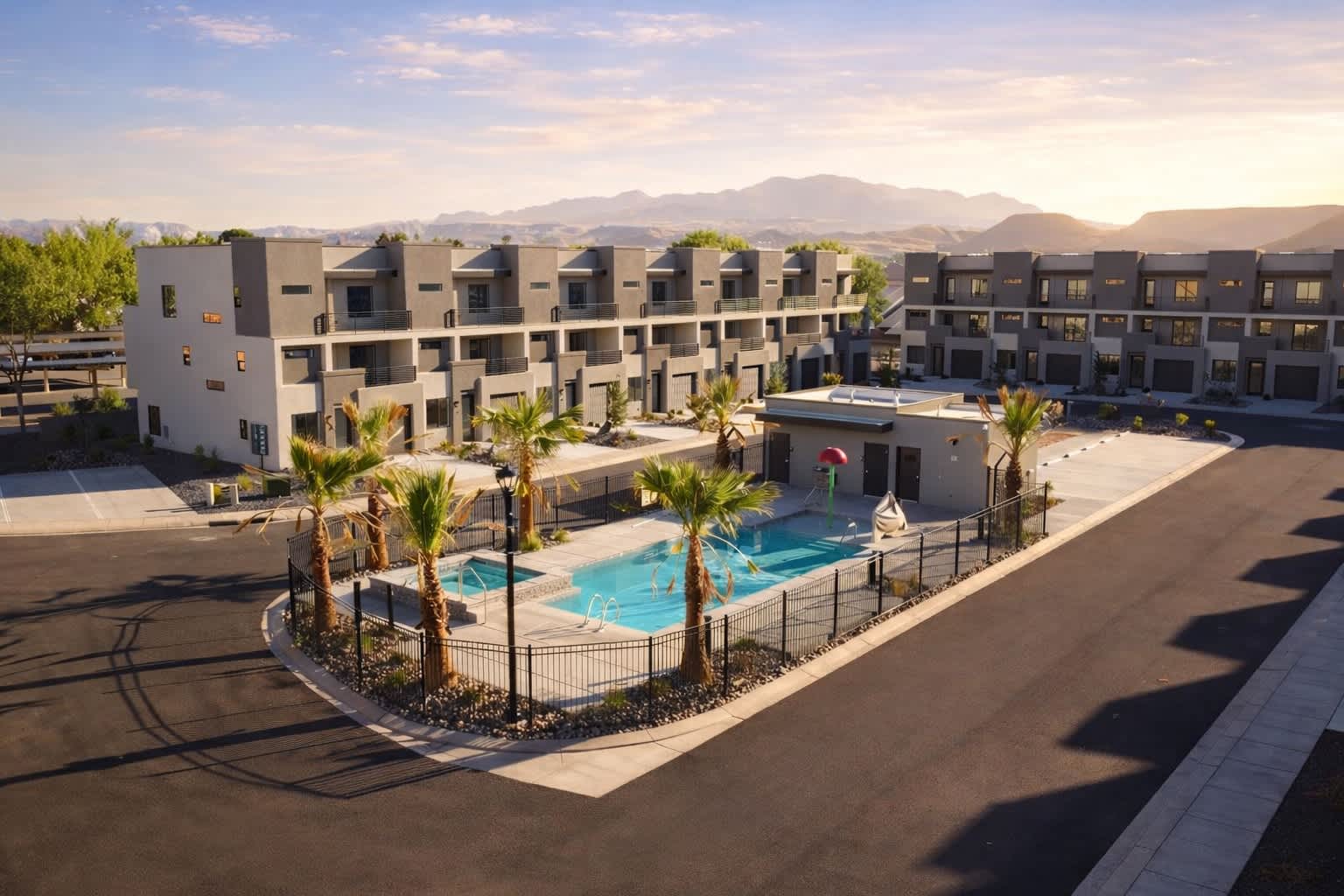 Aerial view of Vue at Green Valley with pool