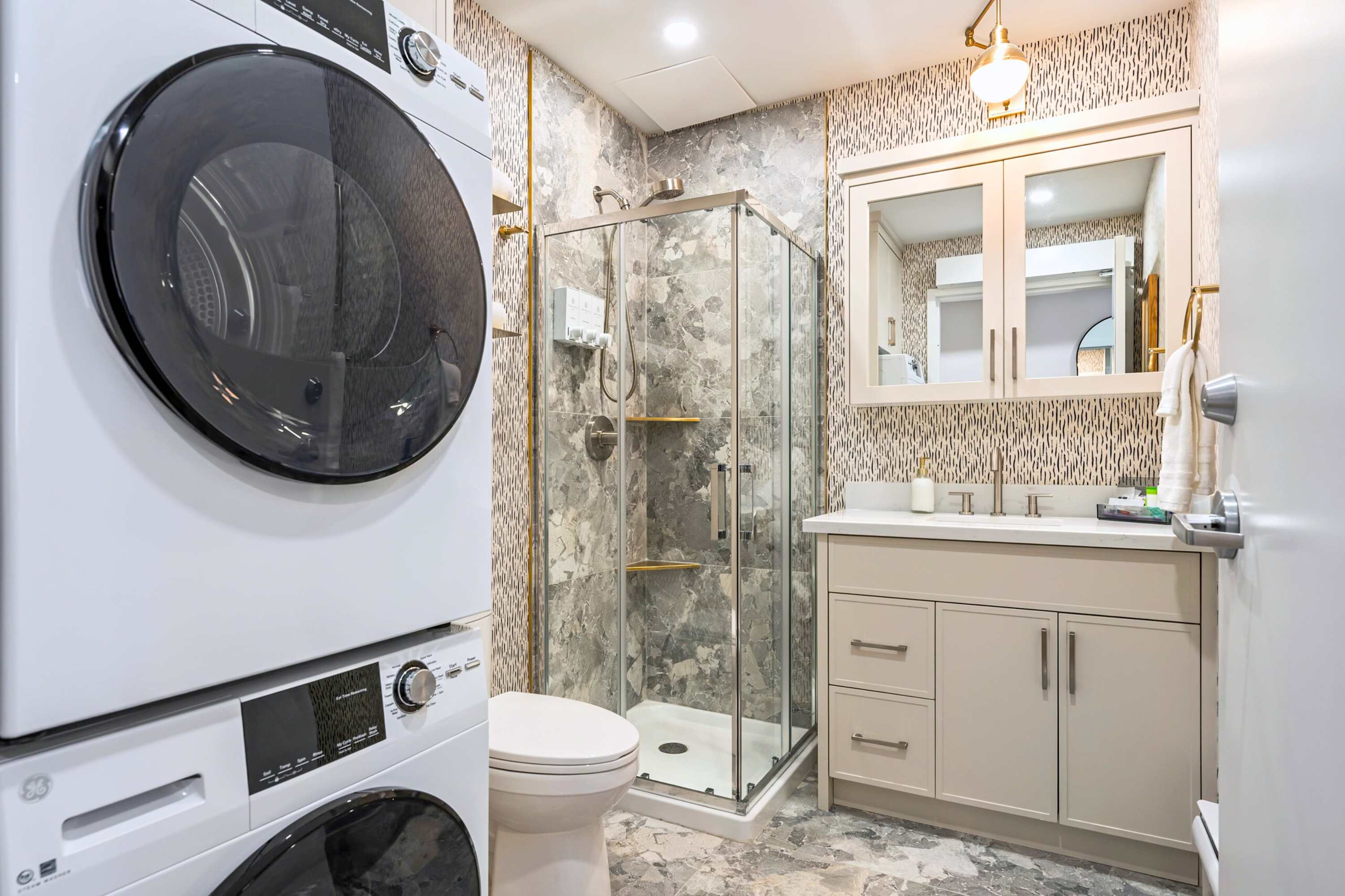 In-unit washer and dryer for extended stays.