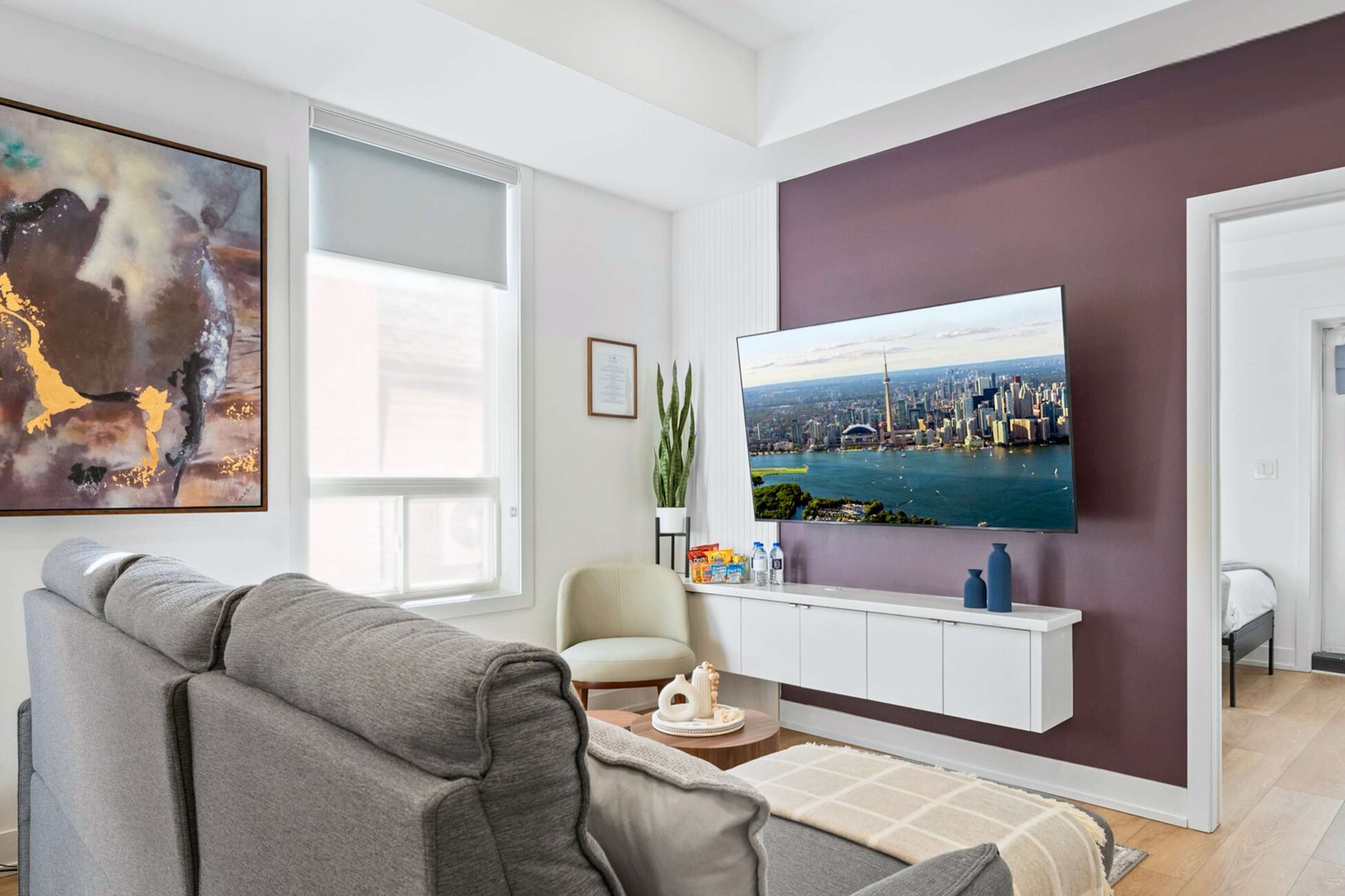 Living area with smart TV and high speed Internet connection.