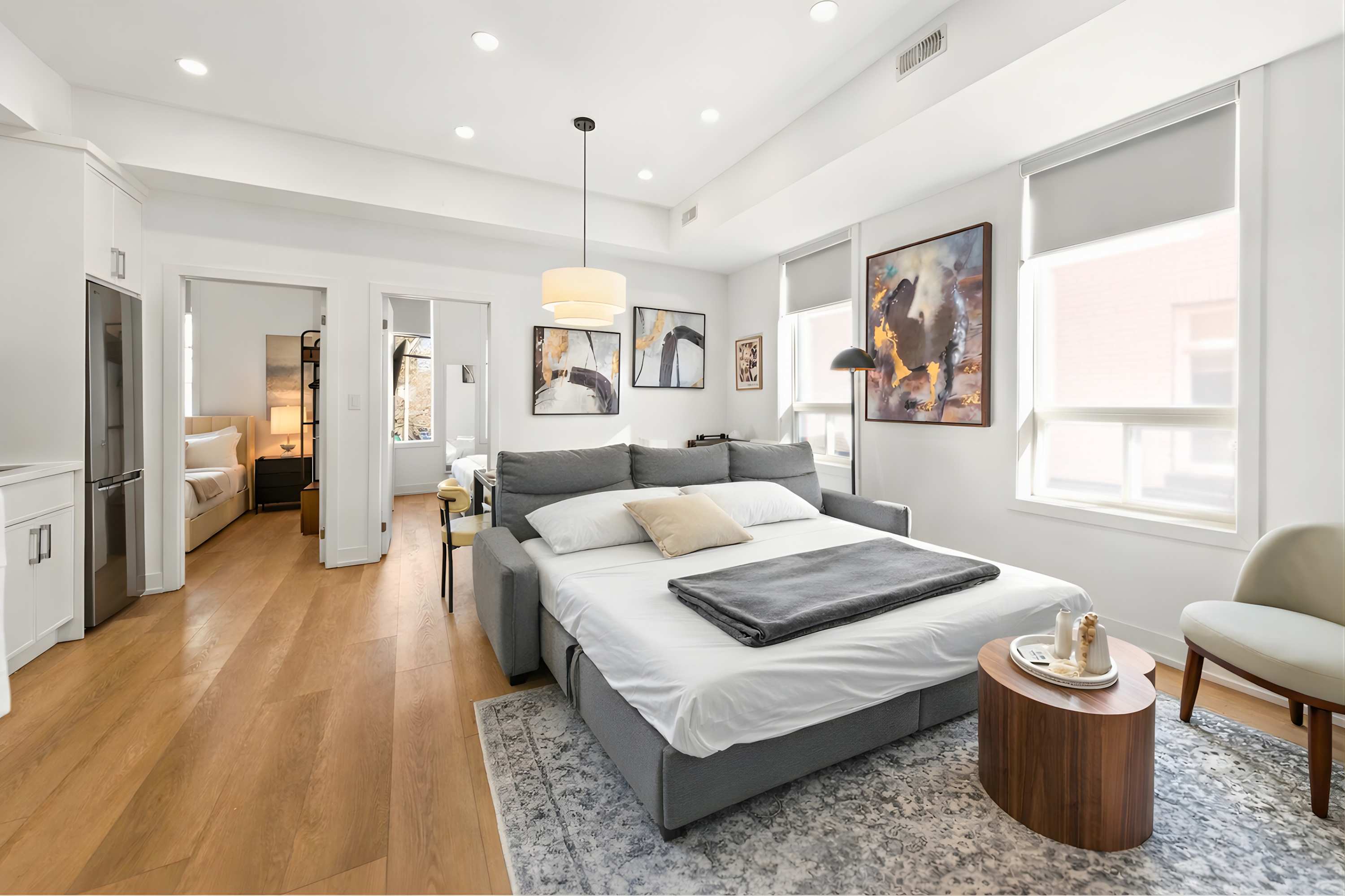 Comfortable sofa bed for additional sleeping space.