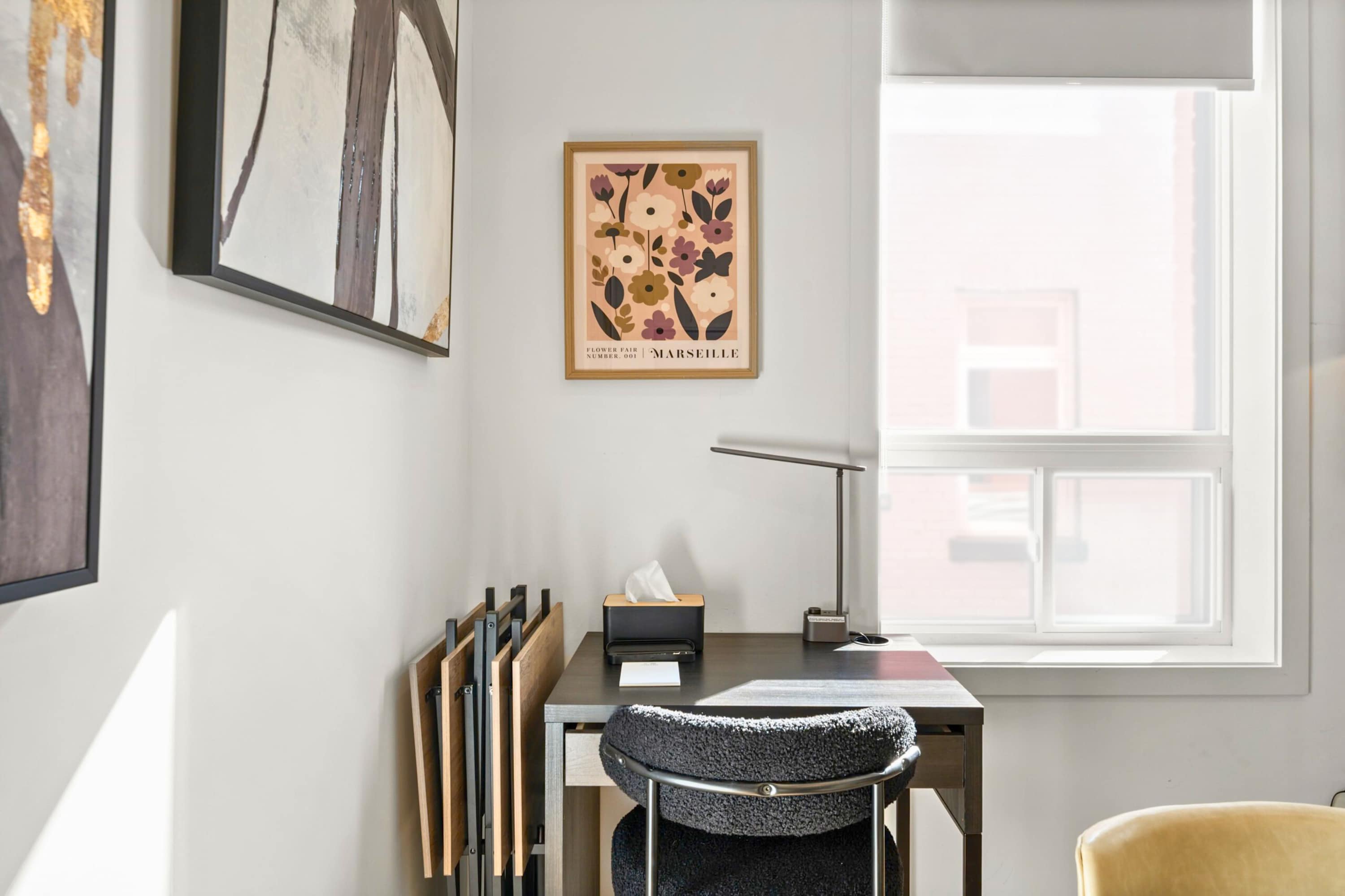 Laptop-friendly dedicated workspace.