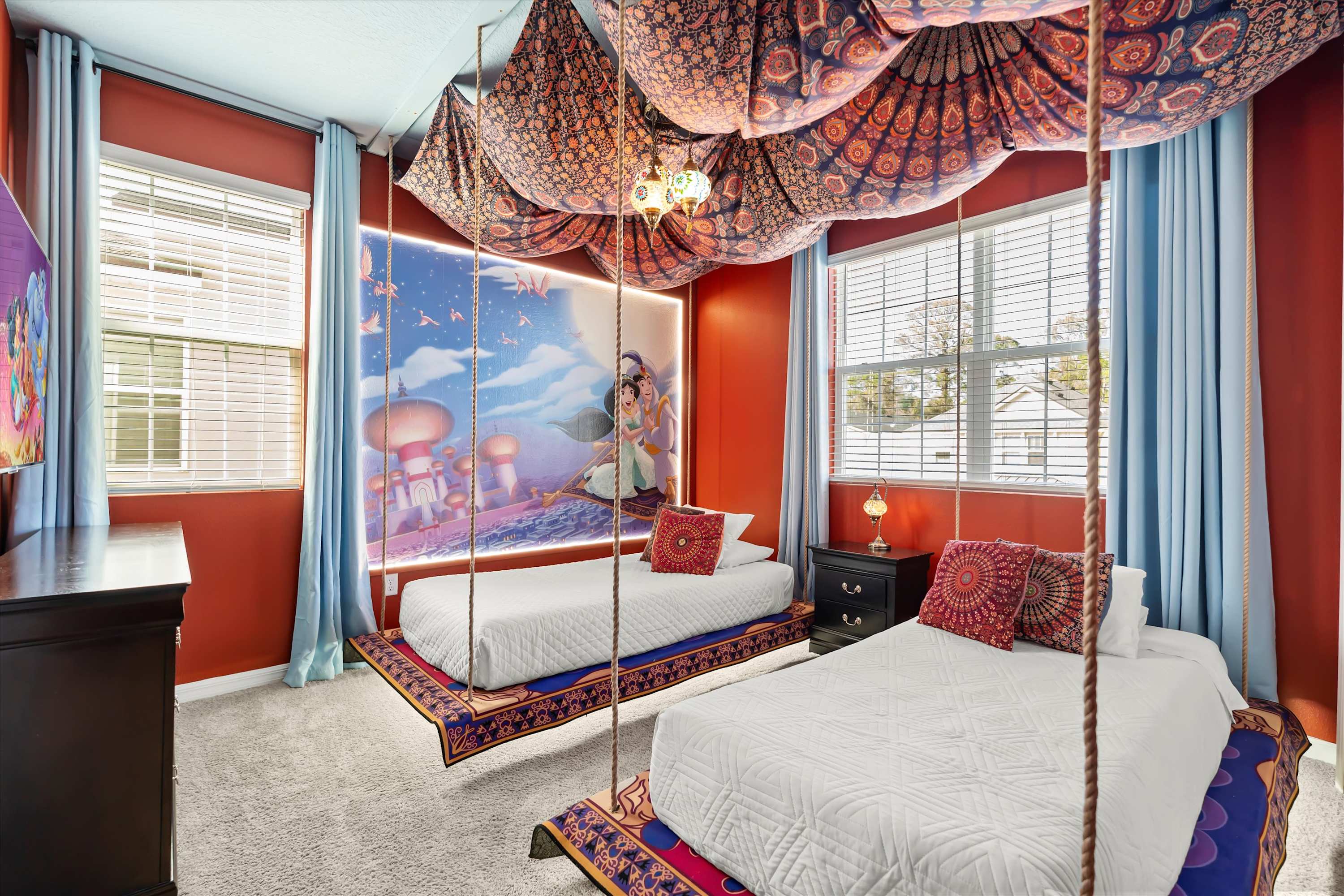 Floating carpet beds in this Aladdin bedroom, ideal for little adventurers.