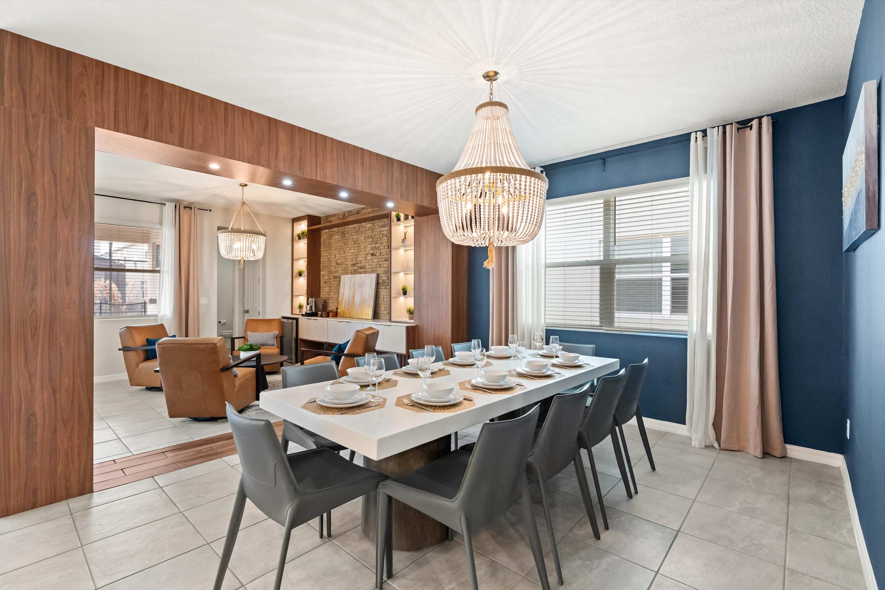 Dining area with a comfortable corner to relax and chat, perfect for family or group time