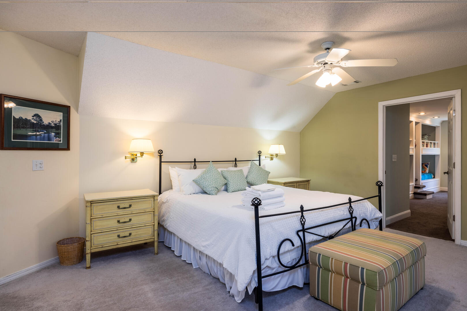 Second floor guest bedroom with en suite bathroom. Please note that bunk bedroom is off of this bedroom.