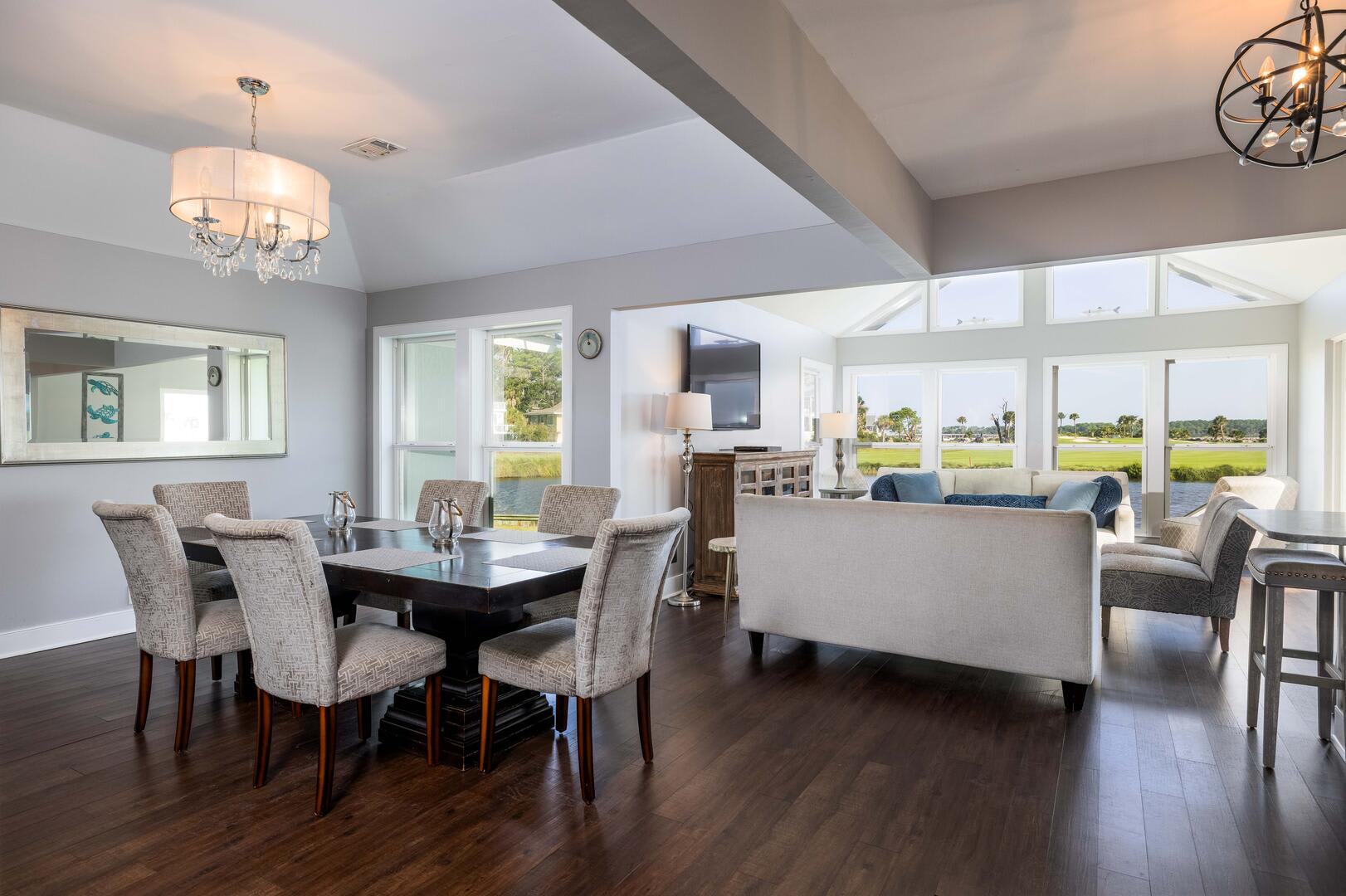 Open concept dining room with bar area