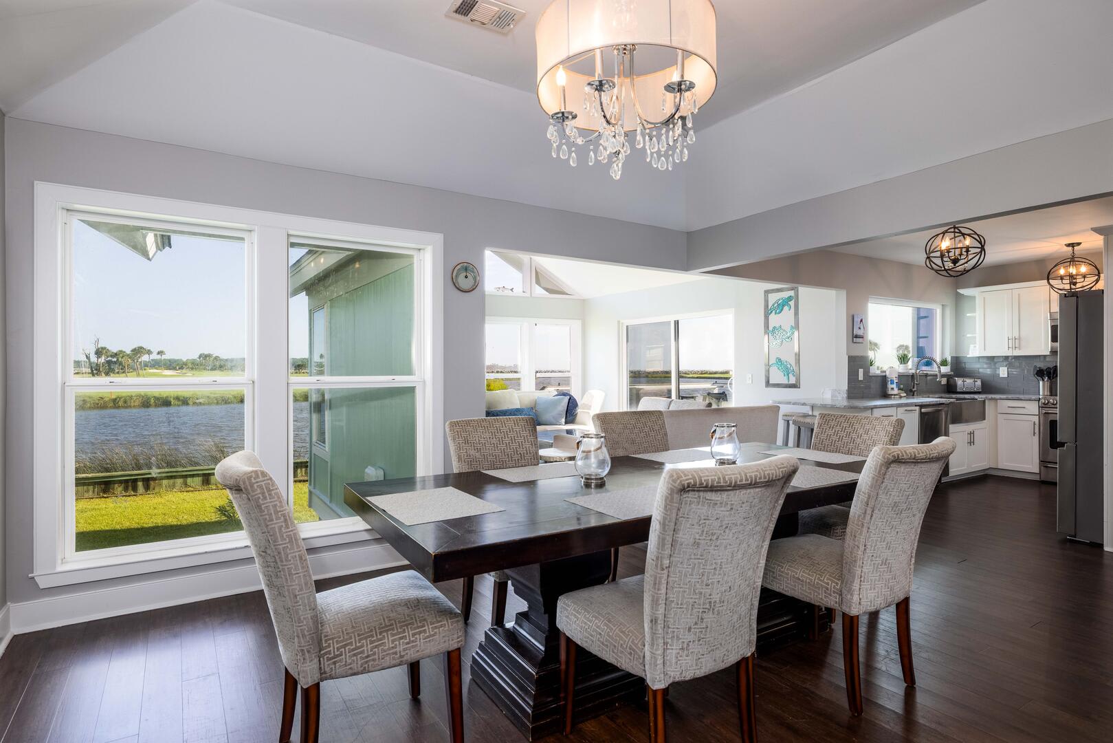 Open concept dining room with bar area