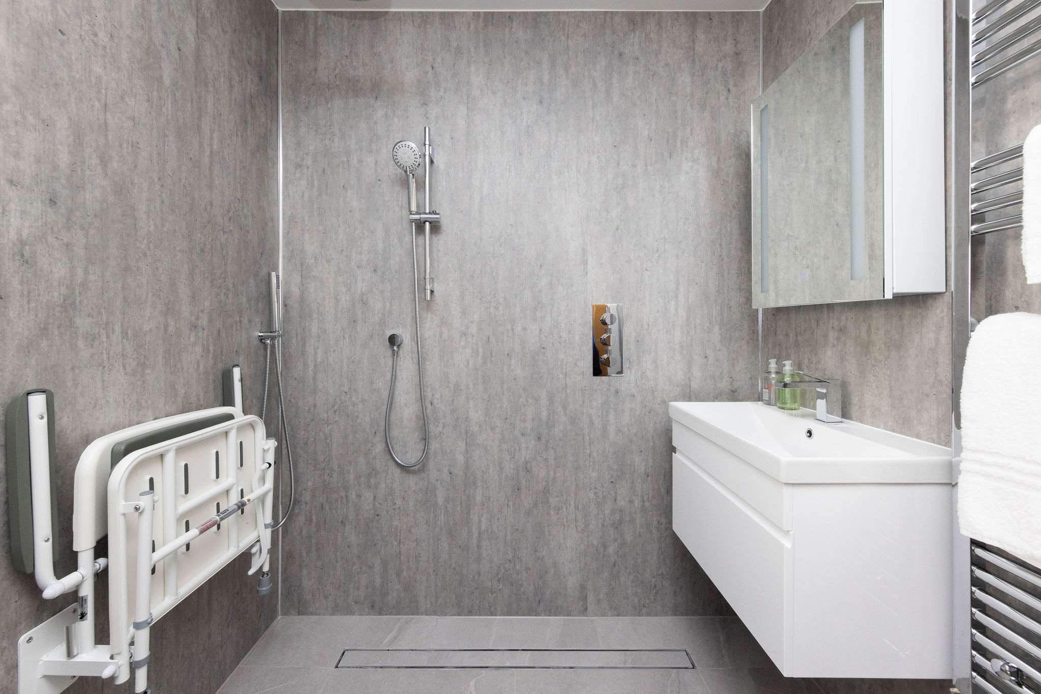 Contemporary coastal home with modern bathrooms, designed for comfort and ease during your stay.