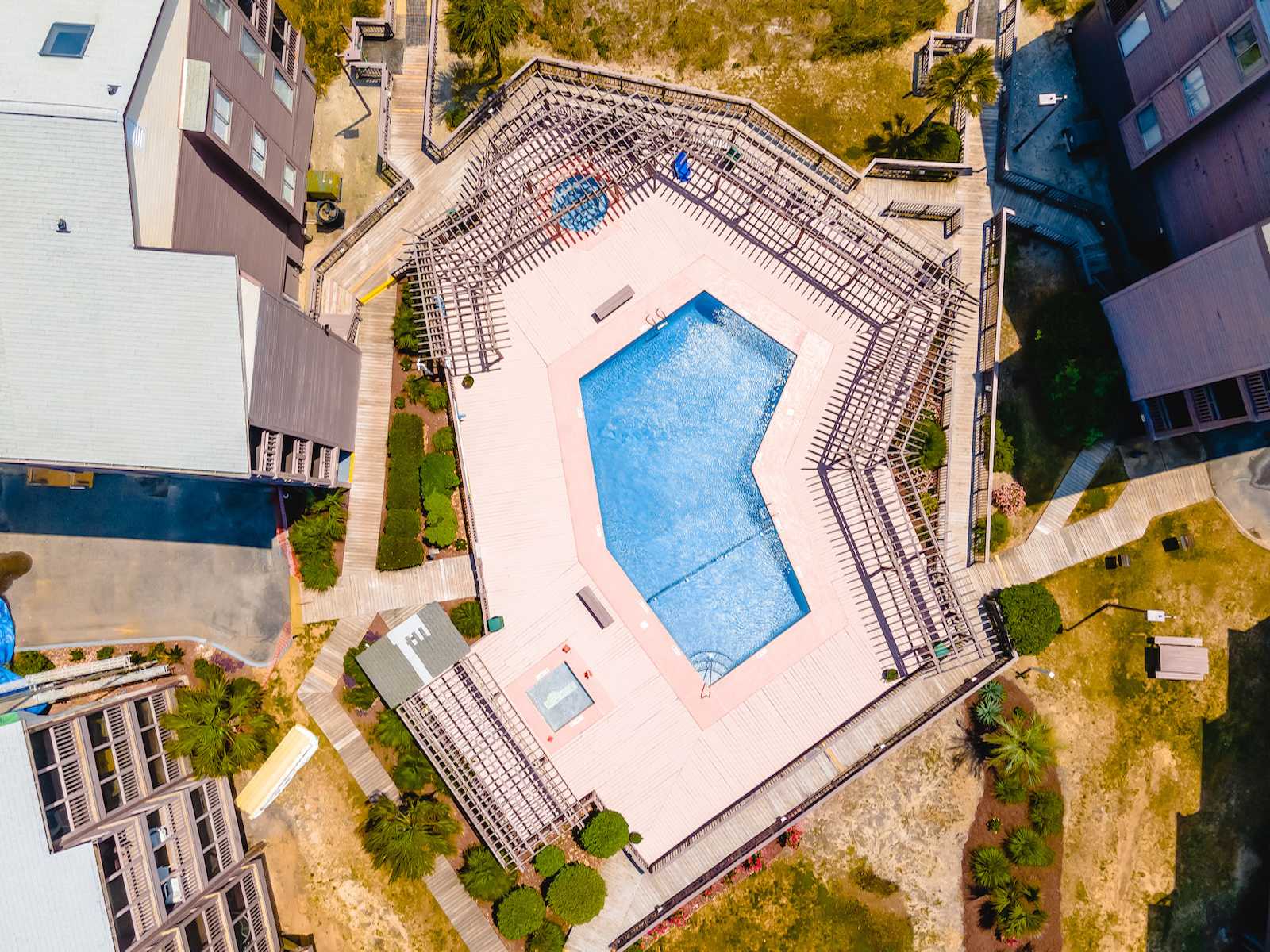 Aerial View of Oceanfront Pool Deck Right Across the Street