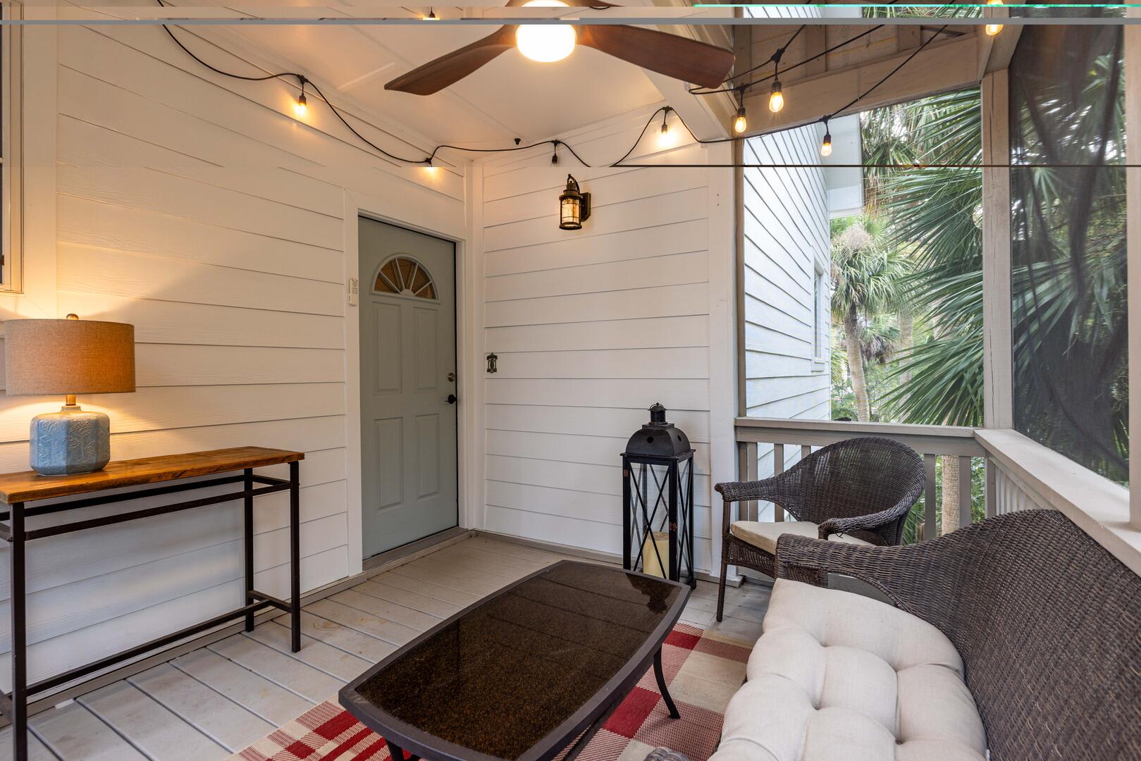 Screened Porch with Patio Lights