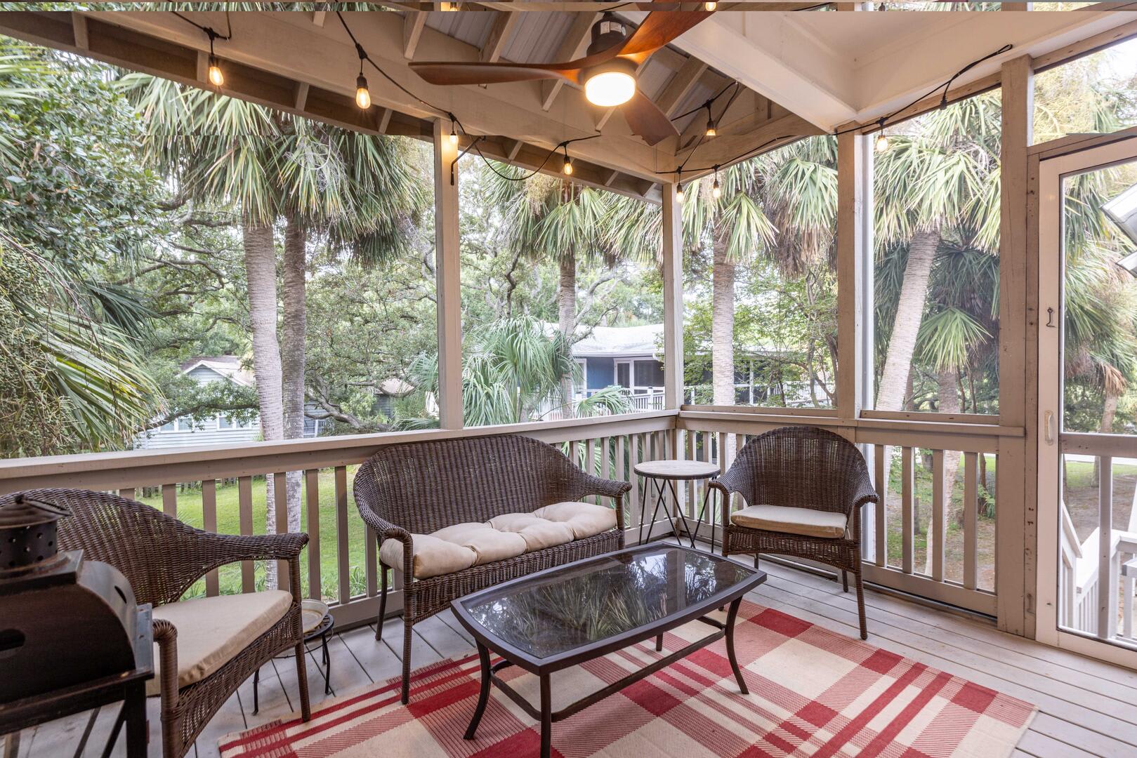 Screened Porch with Patio Lights