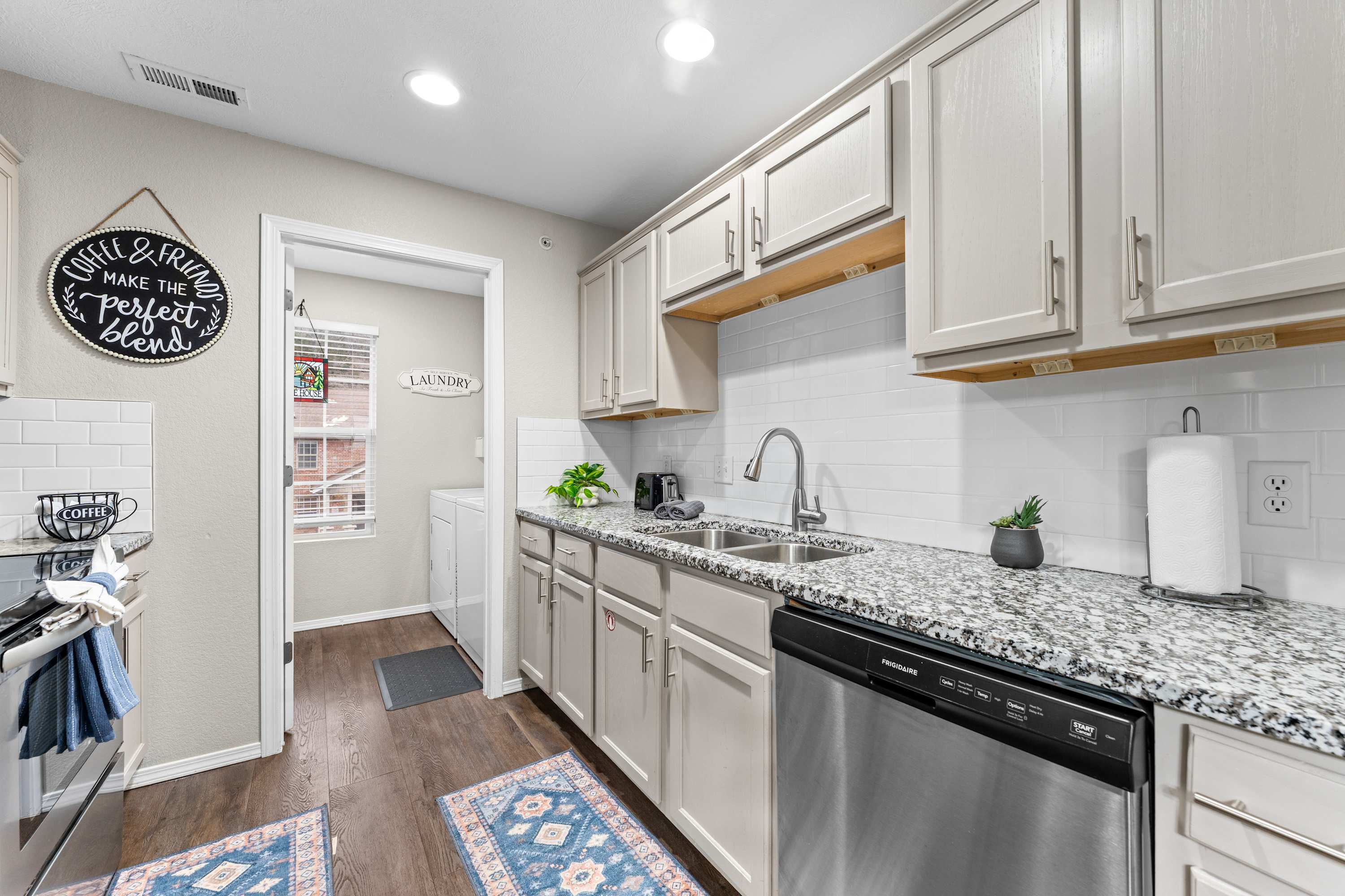 The open kitchen offers ample space & all the comforts of home​