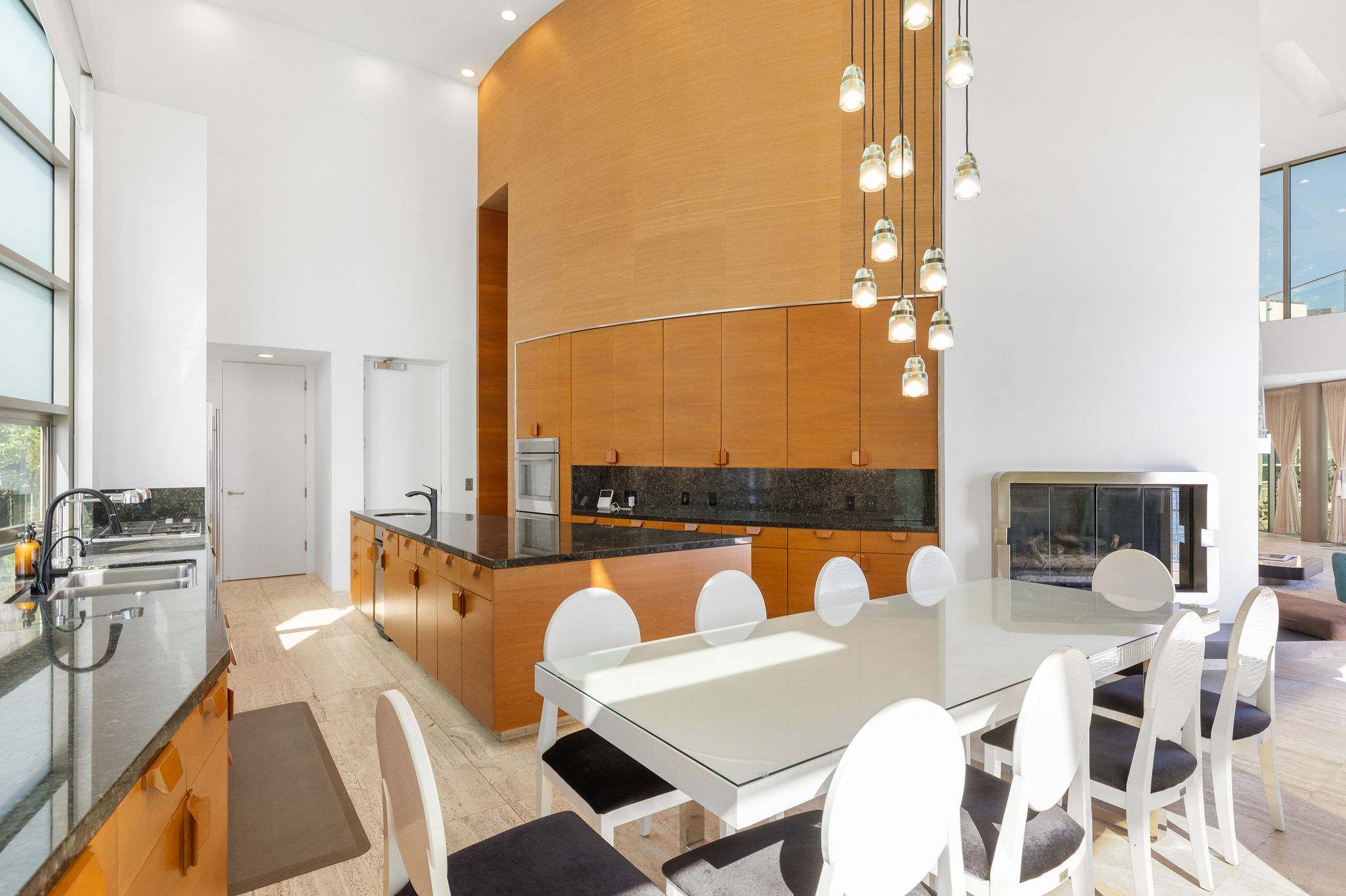 Open dining area within a Malibu beachfront residence.