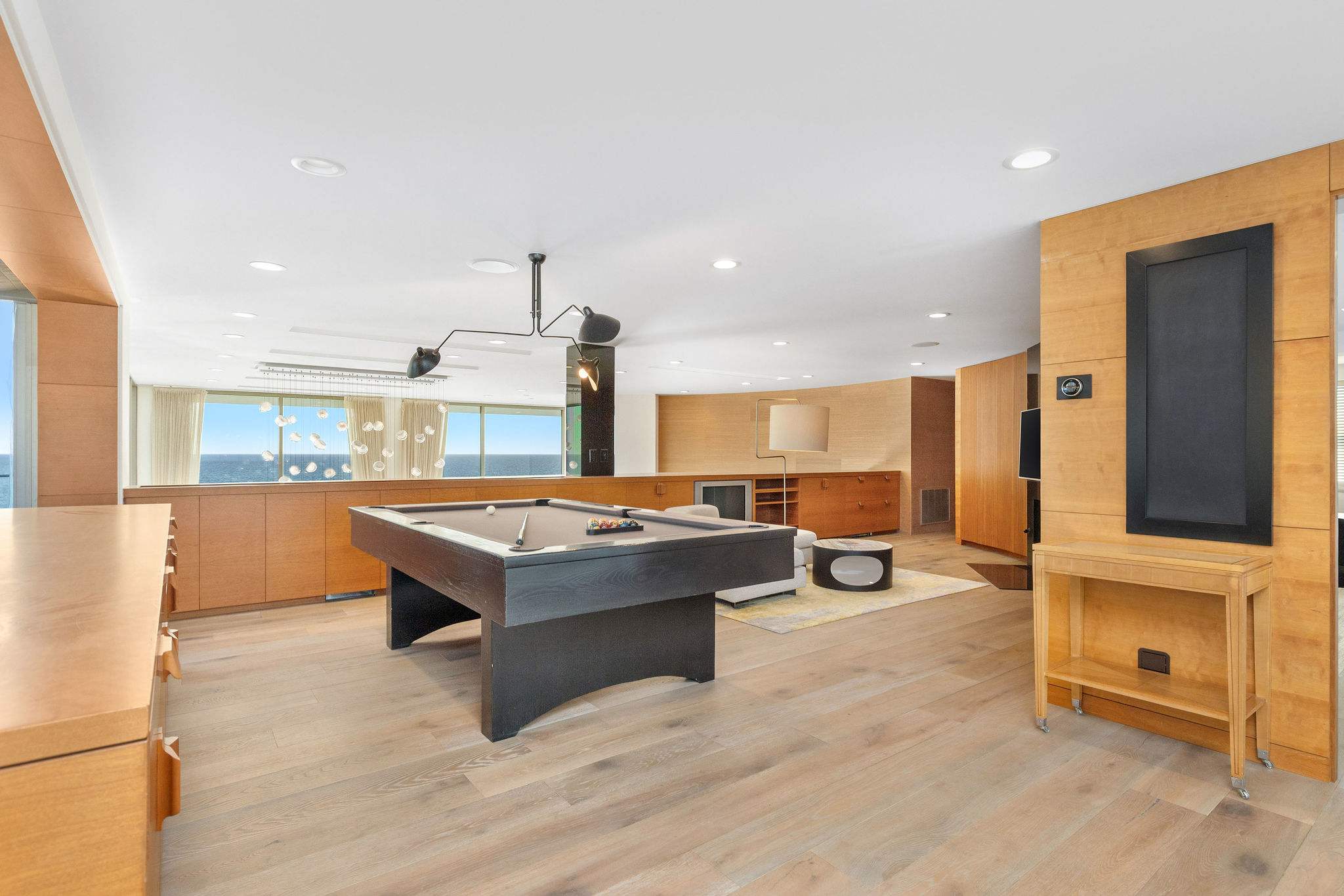 Private billiards lounge in this Malibu oceanfront estate.